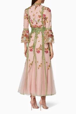 Costarellos Lace - trimmed Embroidered Tulle Gown - Runway Catalog