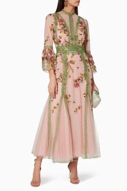 Costarellos Lace - trimmed Embroidered Tulle Gown - Runway Catalog