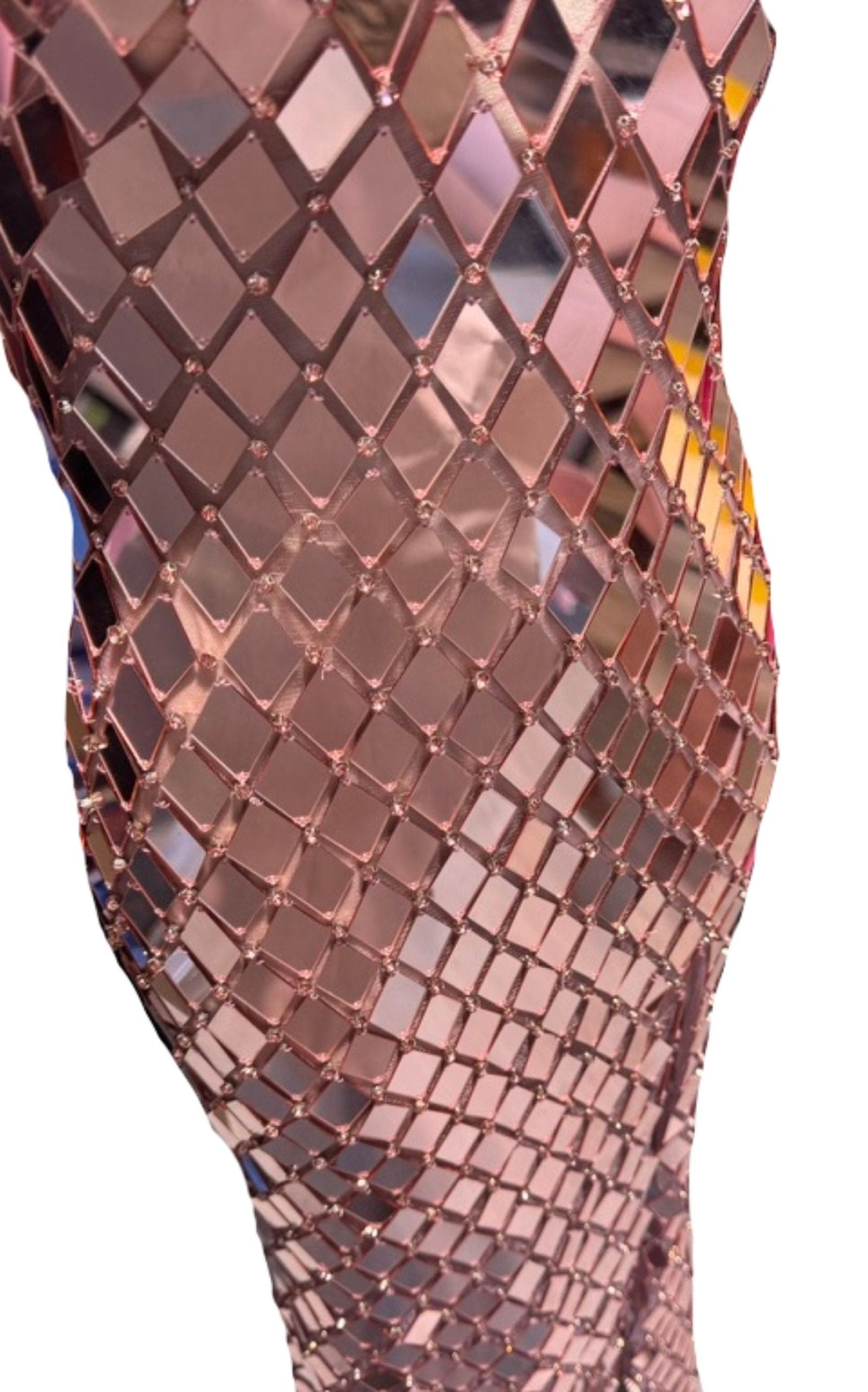 Cult Moda Beaded Mirror Prom Gown With Spaghetti Straps and Dramatic Slit - Runway Catalog