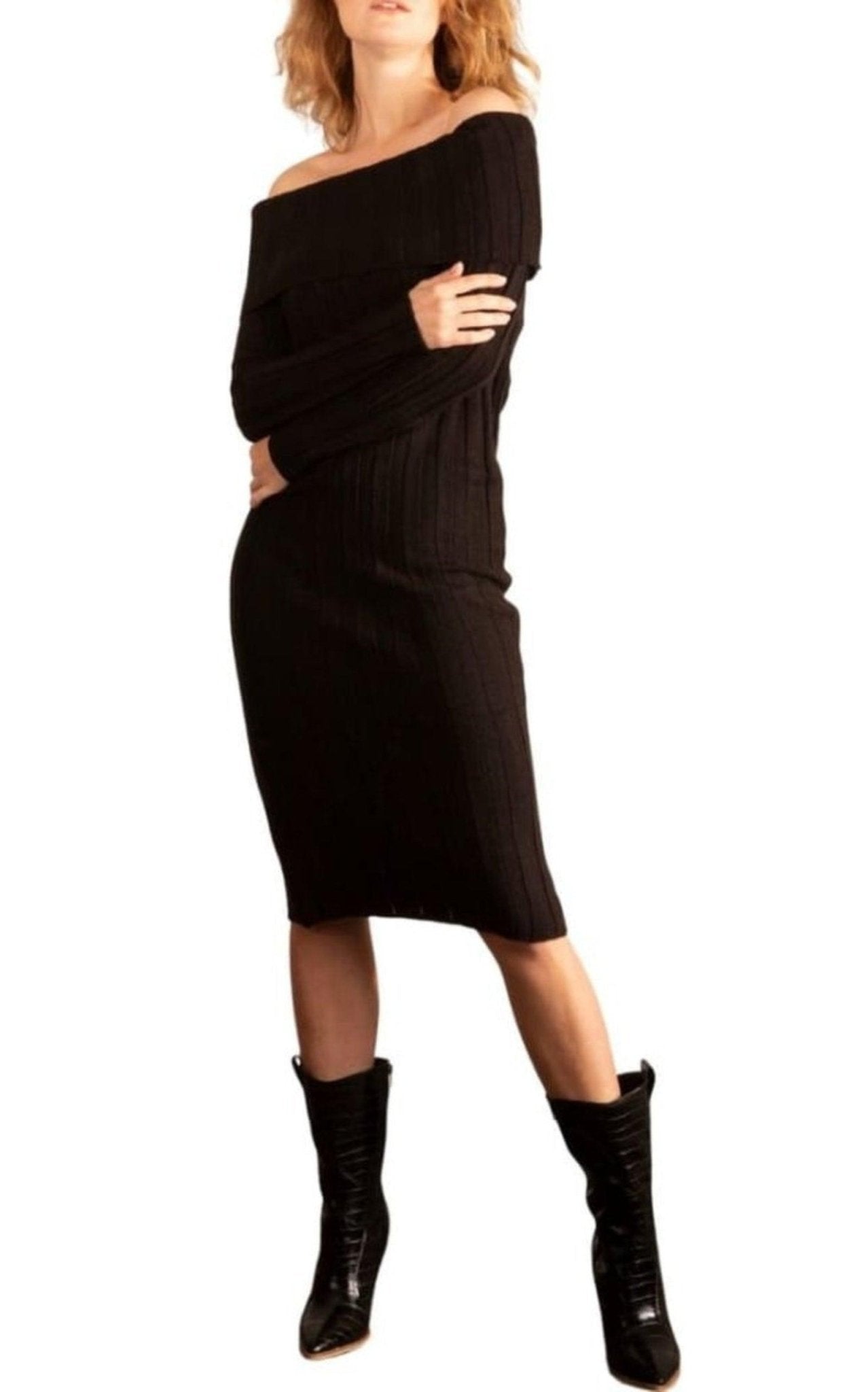 Cult Moda Black Bodycon off Shoulder Dress - Runway Catalog