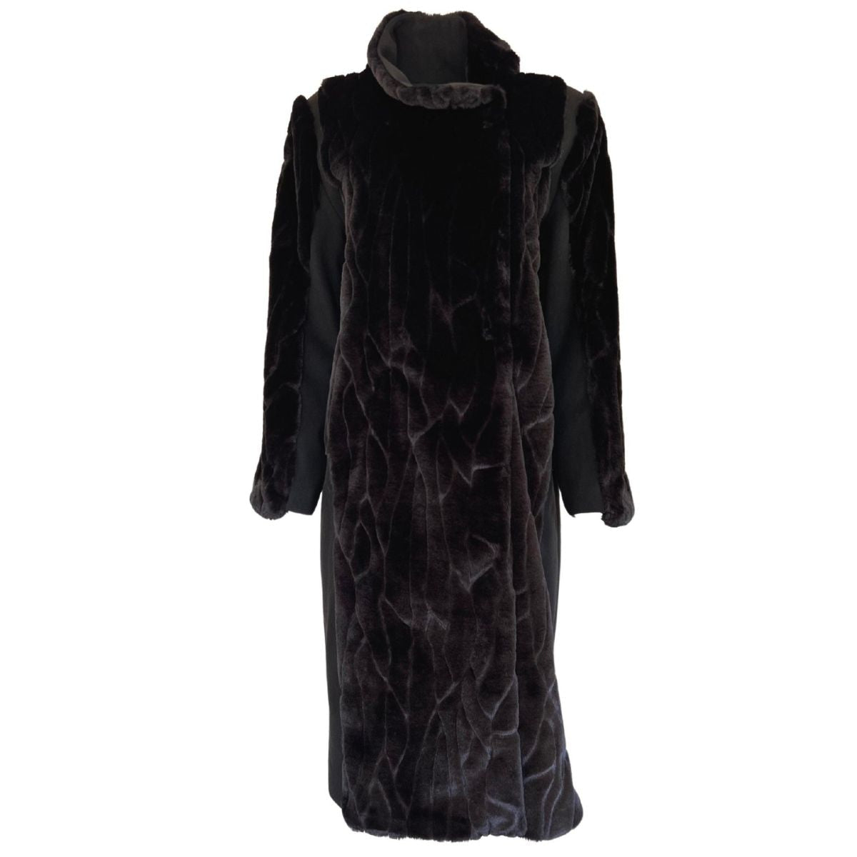 Cult Moda Black Faux Fur Details Long Trench Coat - Runway Catalog