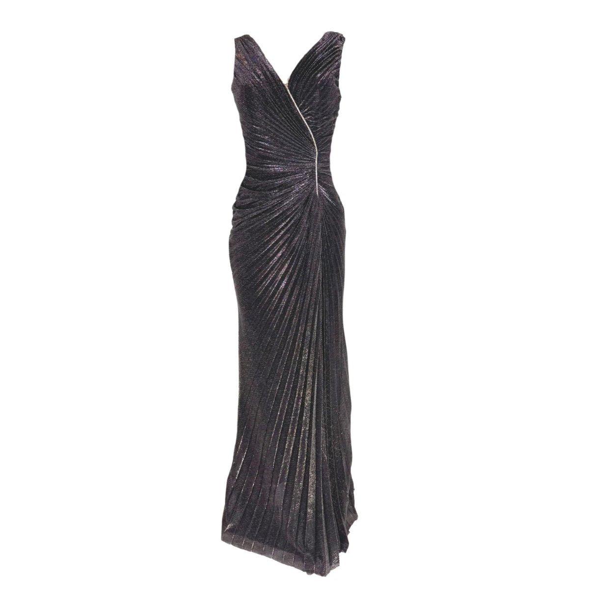 Cult Moda Black Shimmer Pleated Maxi Prom Dress - Runway Catalog
