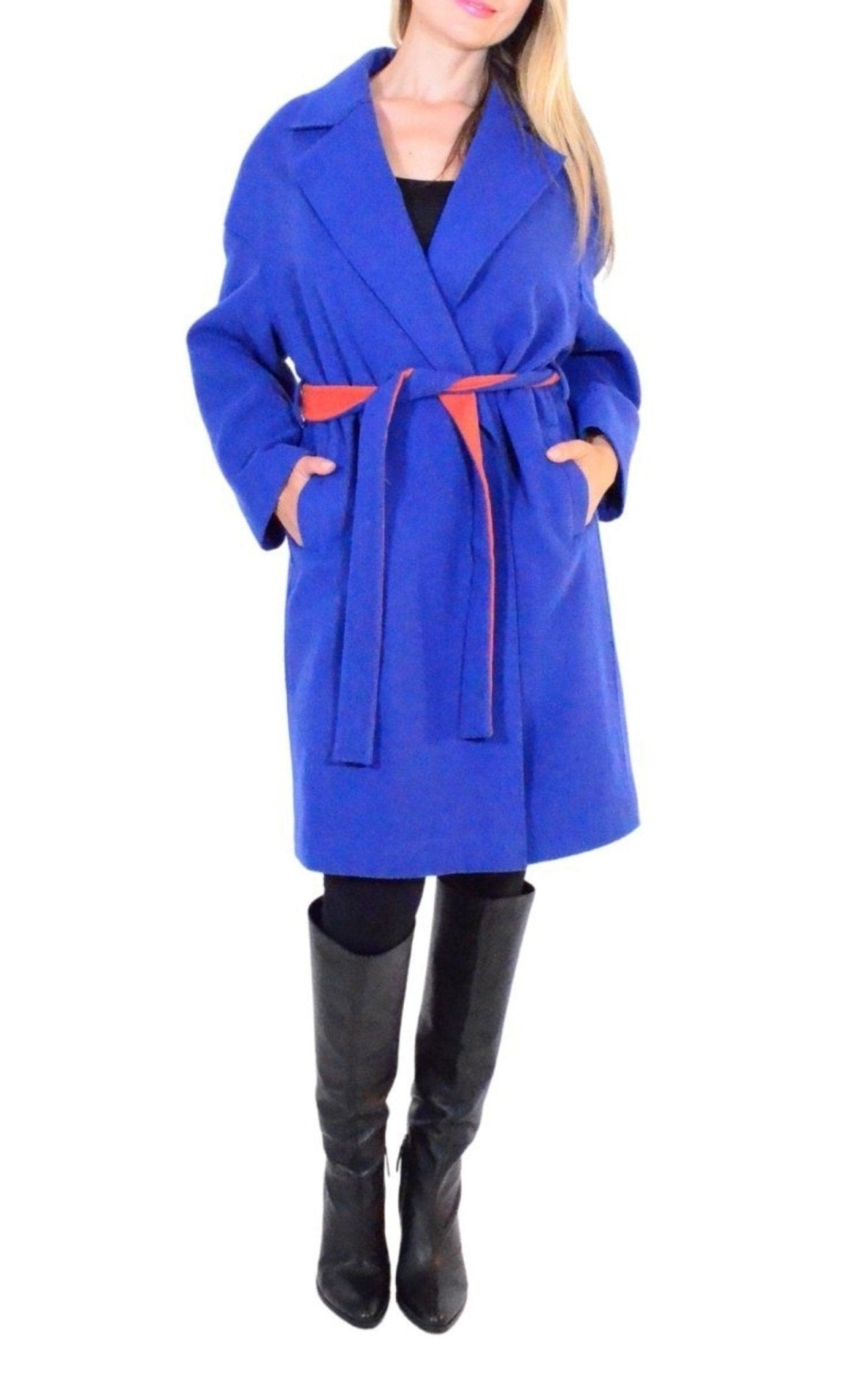 Cult Moda Blue Belted Wrap Trench Coat - Runway Catalog