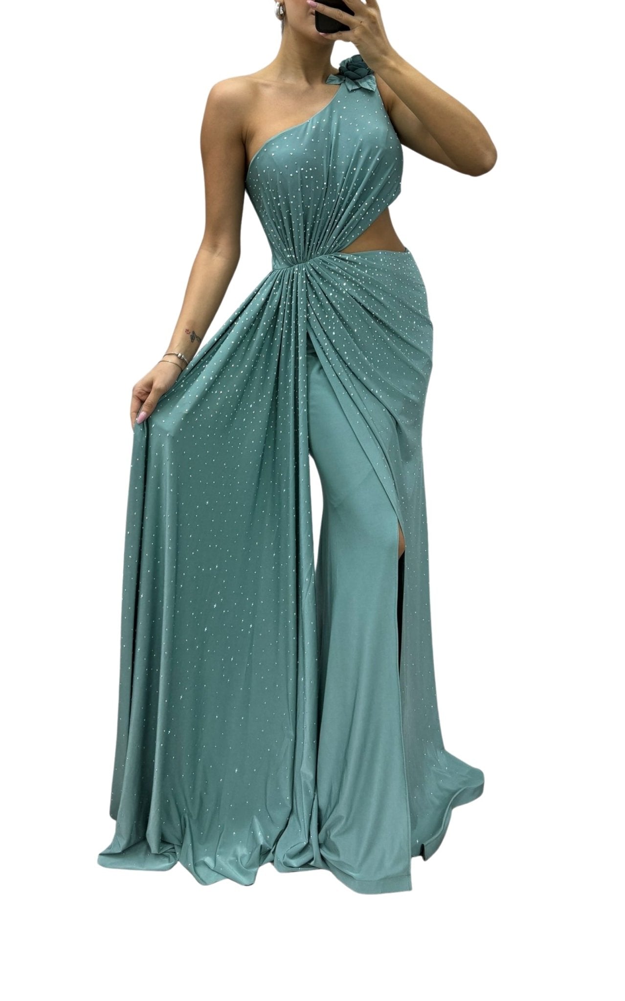 Cult Moda Crystal Embellished Cocktail Dress - Cutout Green - Runway Catalog