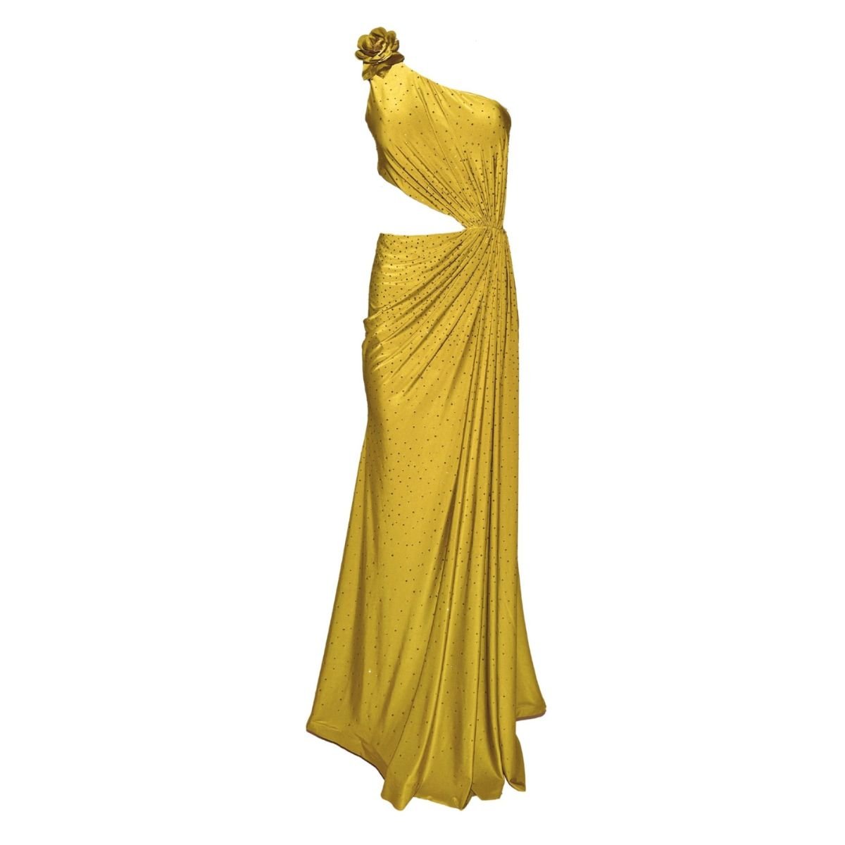 Cult Moda Crystal Embellished Cutout Mustard Cocktail Dress - Runway Catalog