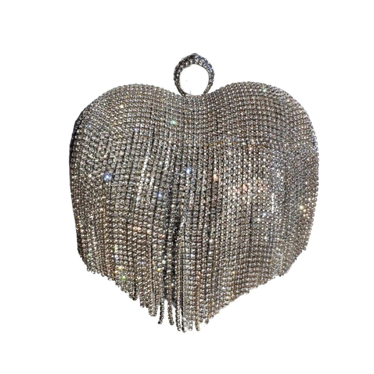 Cult Moda Crystal Fringe Heart Clutch - Runway Catalog