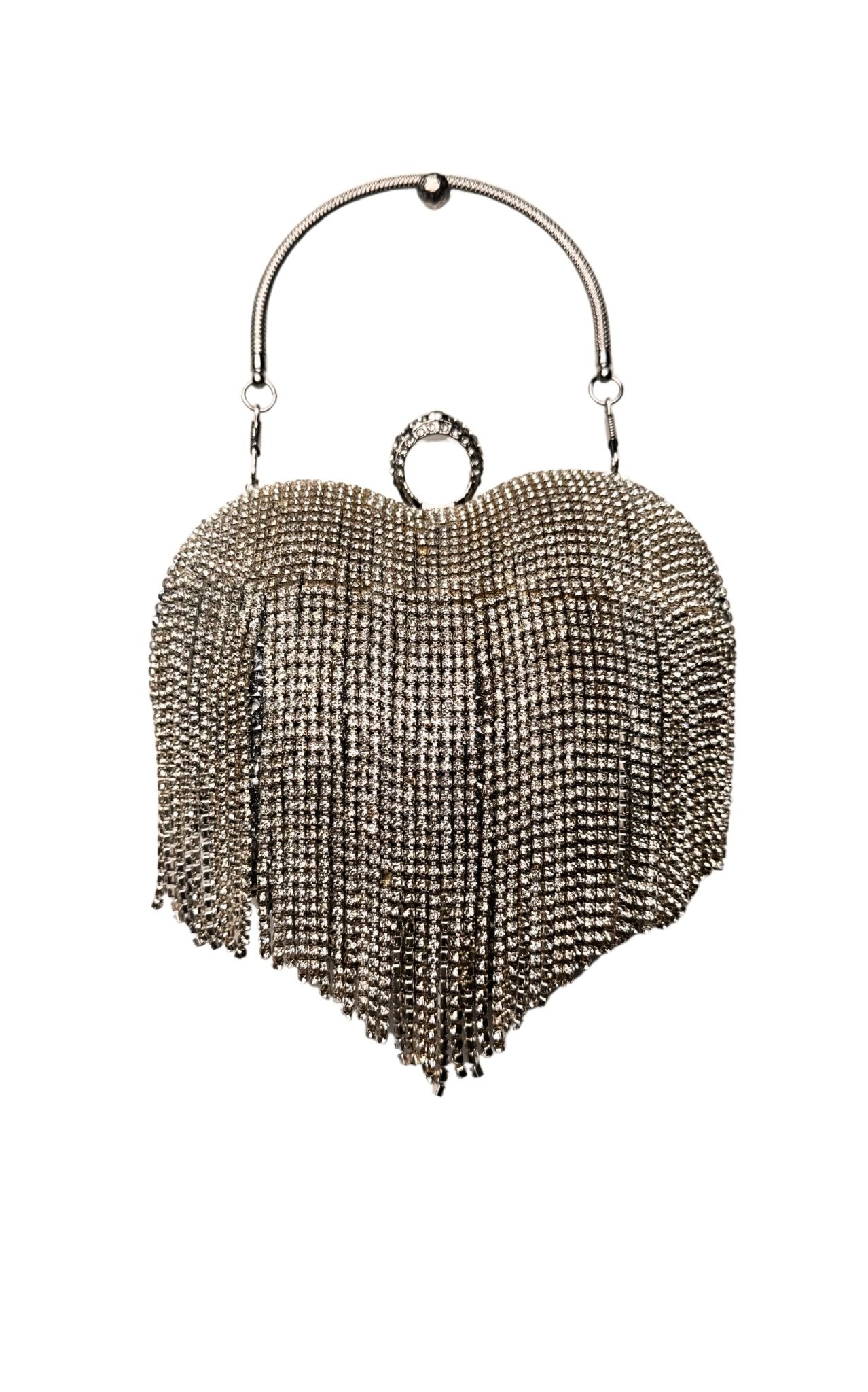 Cult Moda Crystal Fringe Heart Clutch - Runway Catalog