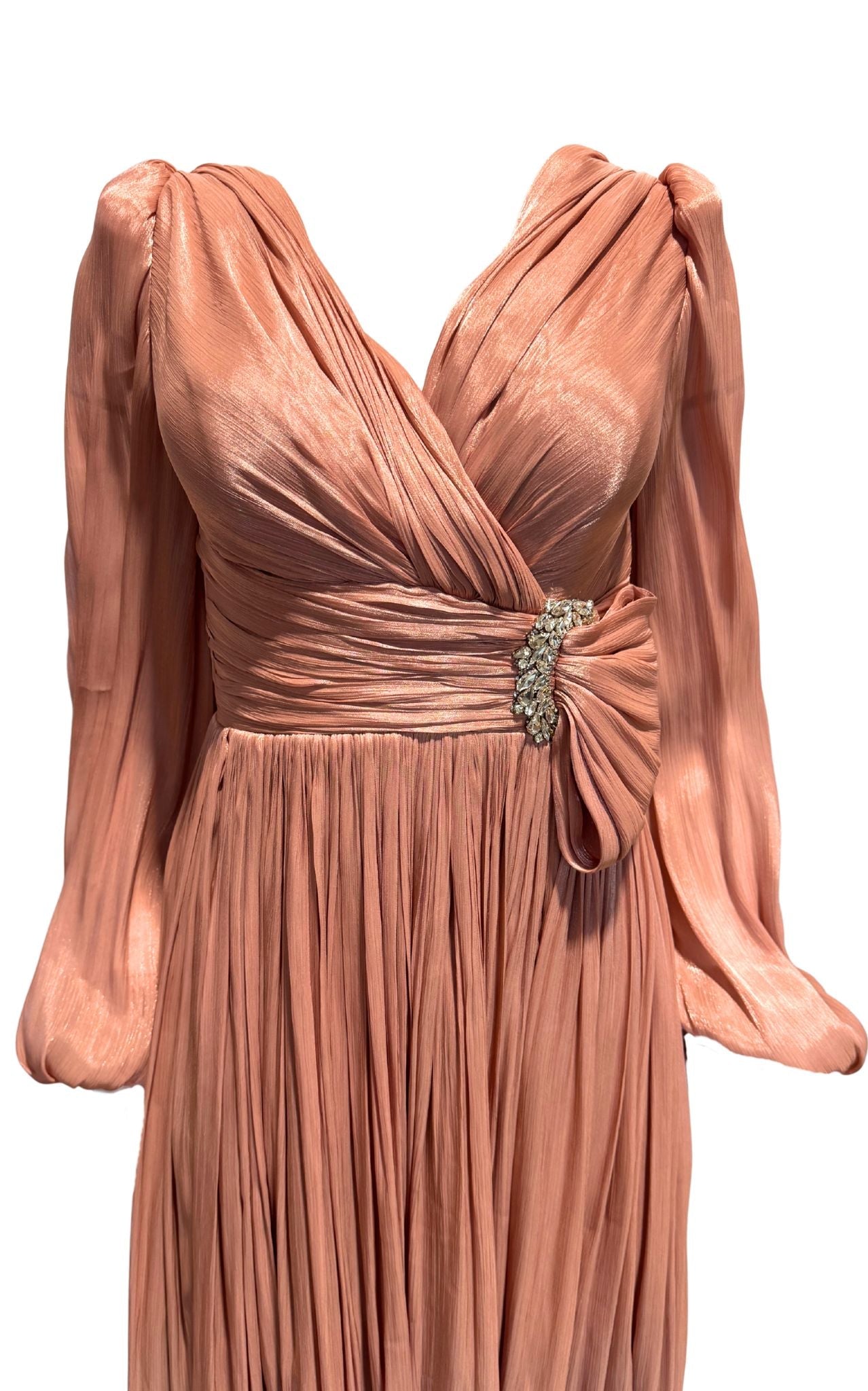 Cult Moda Dusty Terracotta Draped Chiffon Evening Gown - Runway Catalog
