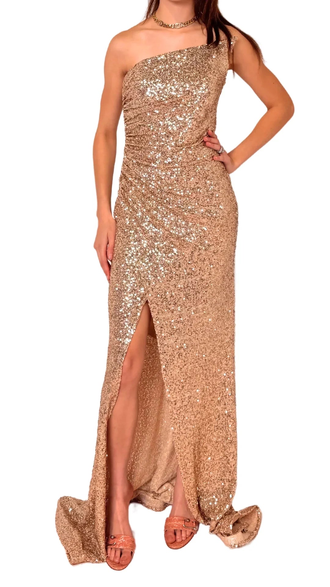 Cult Moda Gold Sequin Asymmetric Bustier Cocktail Prom Dress - Runway Catalog