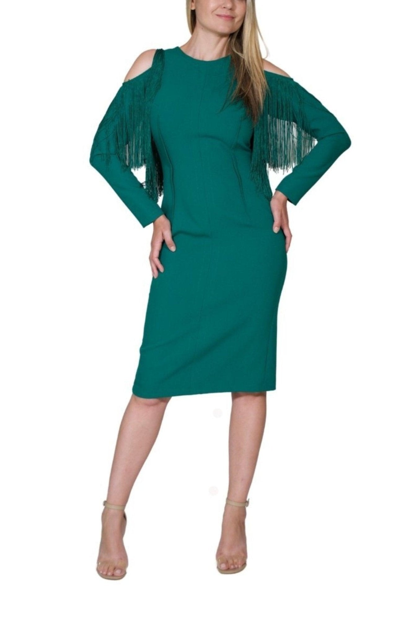 Cult Moda Green Cold Shoulder Fringe Dress - Runway Catalog
