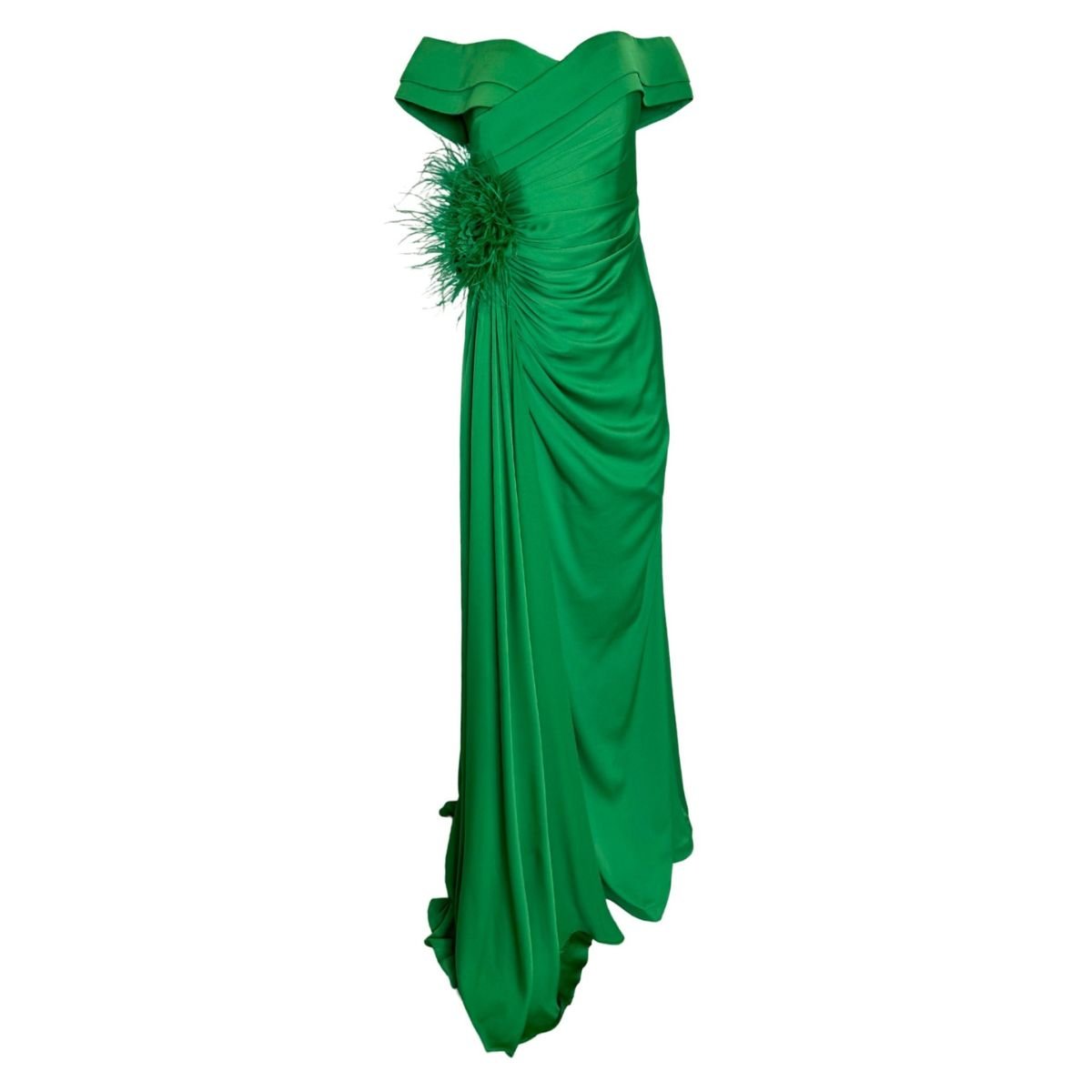 Cult Moda Green Off - Shoulder Boat Neck Cocktail Prom Dress - Runway Catalog