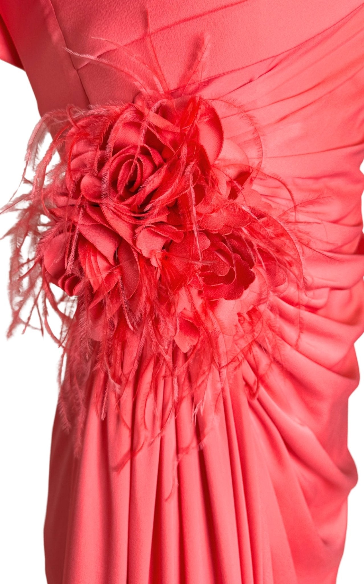 Cult Moda Off Shoulder Boat Neck Coral Prom Dress - Runway Catalog