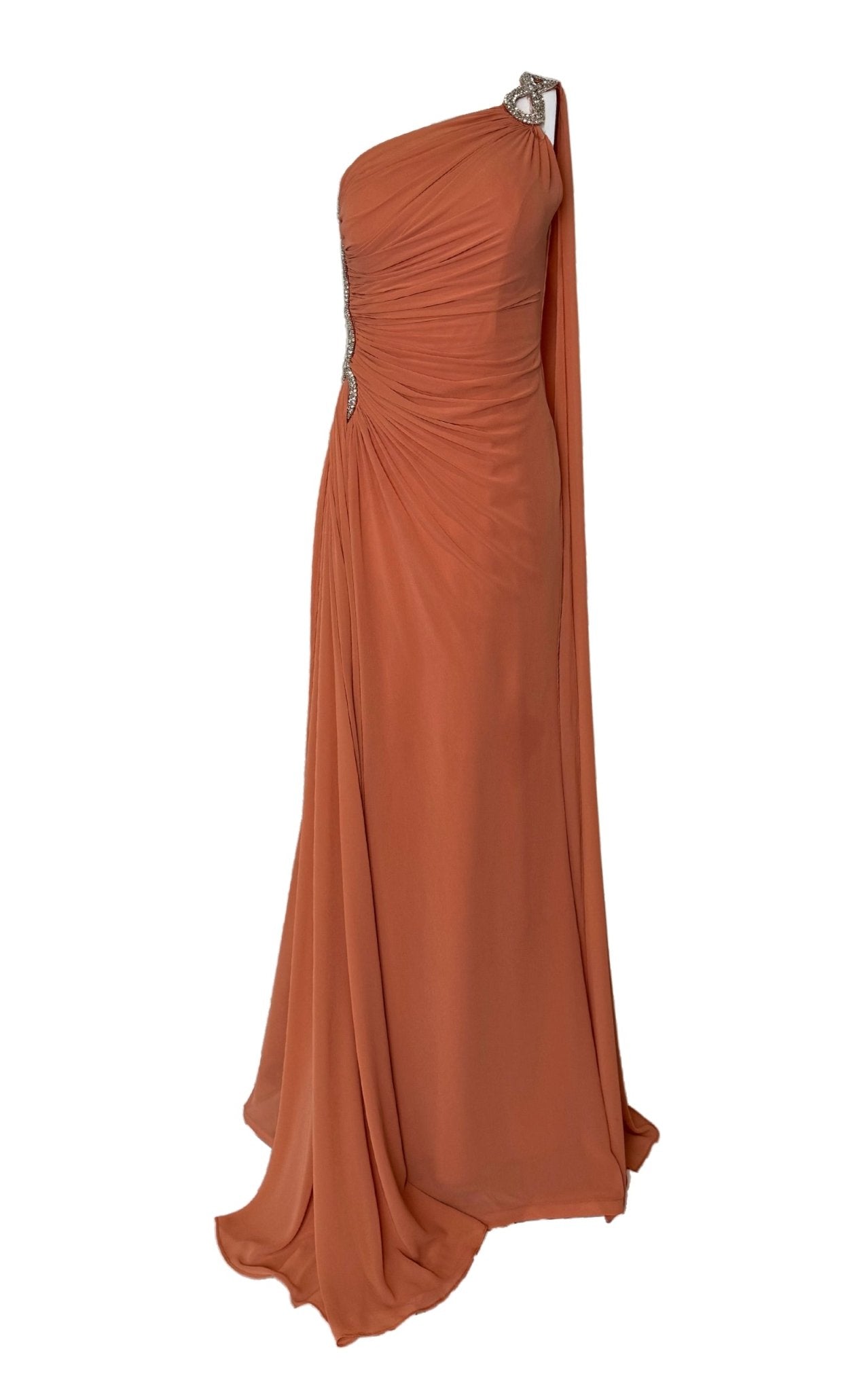 Cult Moda One Shoulder Beaded Gown in Brown - Runway Catalog