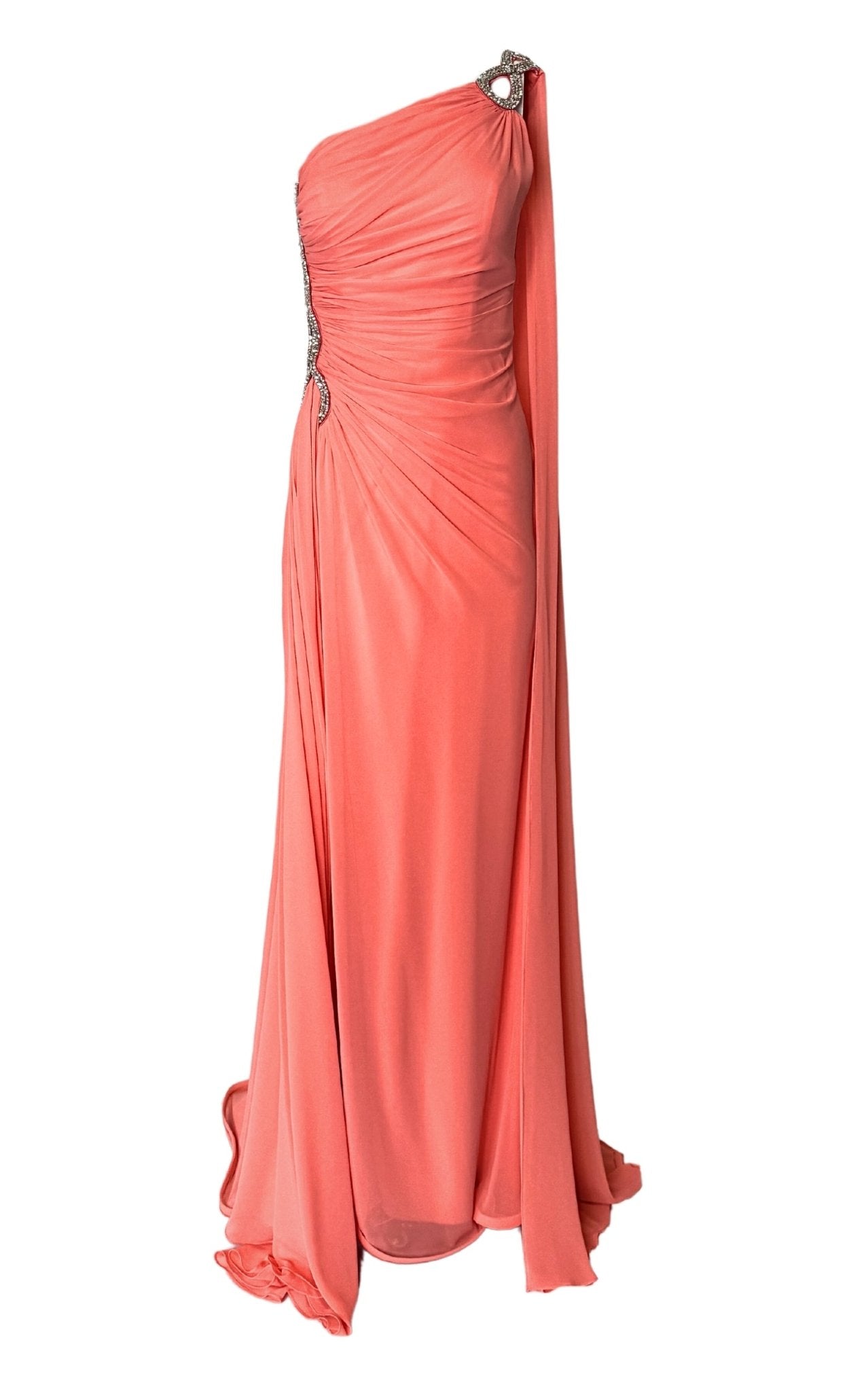 Cult Moda One Shoulder Beaded Gown in Coral - Runway Catalog