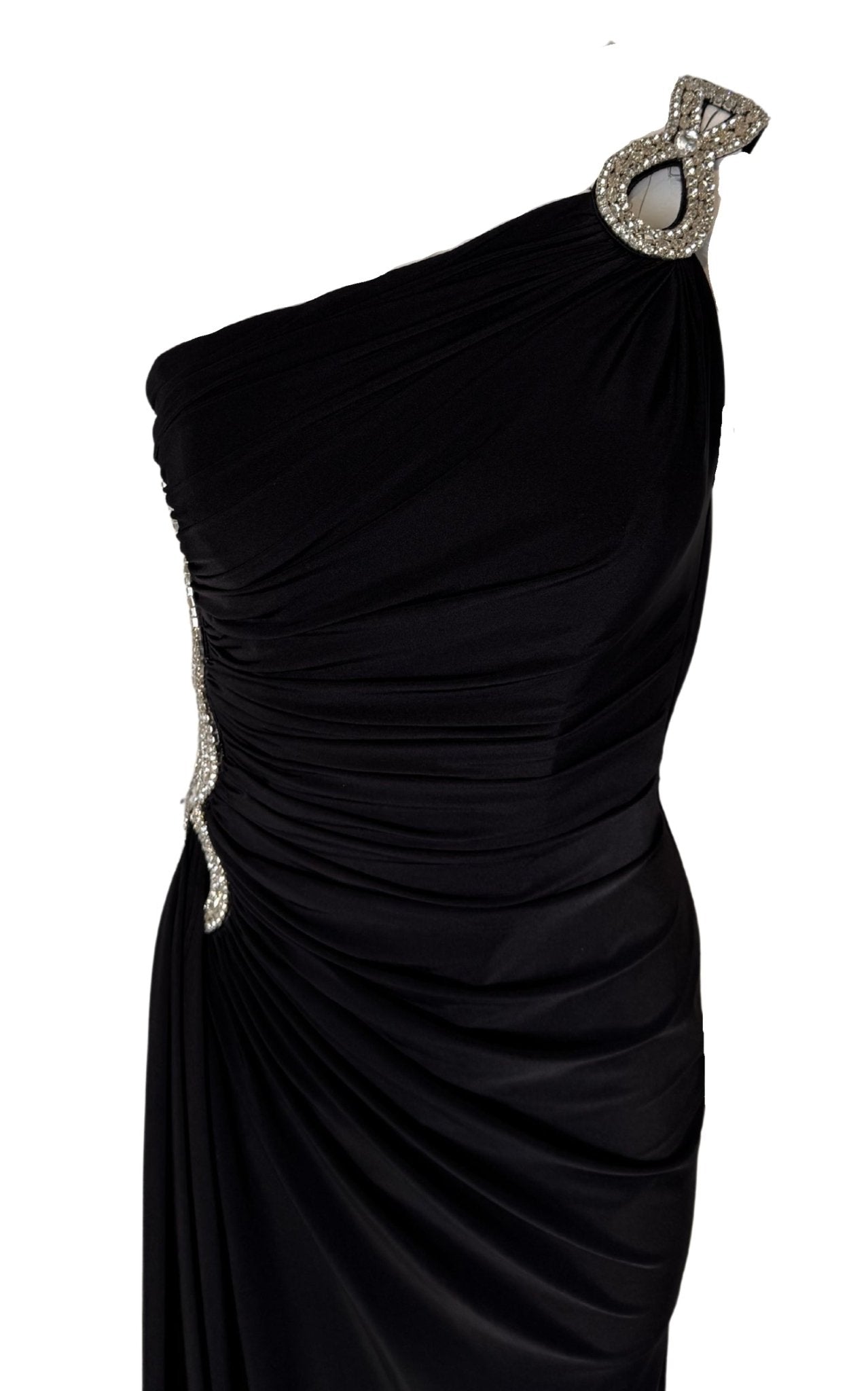Cult Moda One Shoulder Beaded Stretch Gown in Black - Runway Catalog