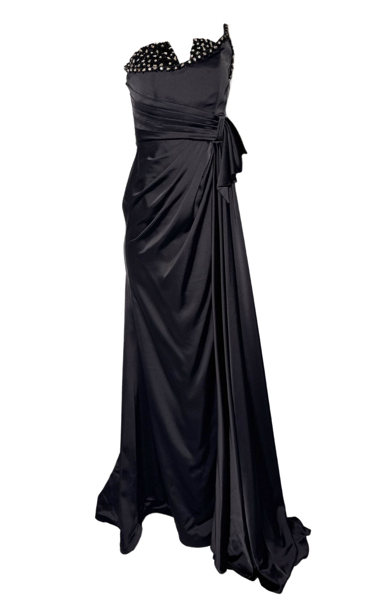 Cult Moda One Shoulder Black Satin Draped Corset Dress - Runway Catalog