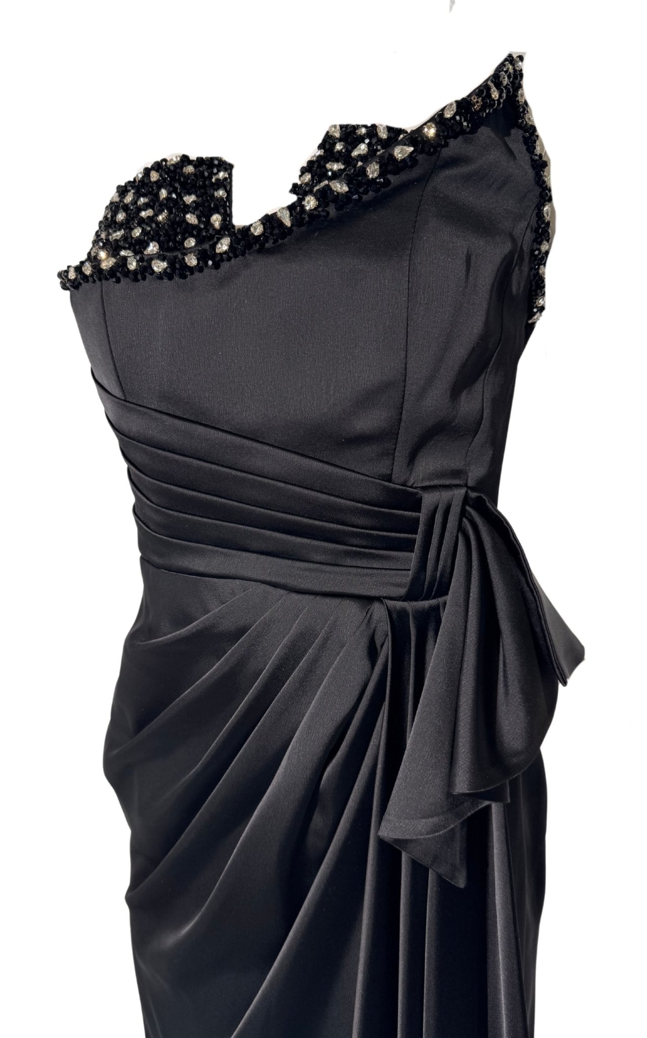Cult Moda One Shoulder Black Satin Draped Corset Dress - Runway Catalog