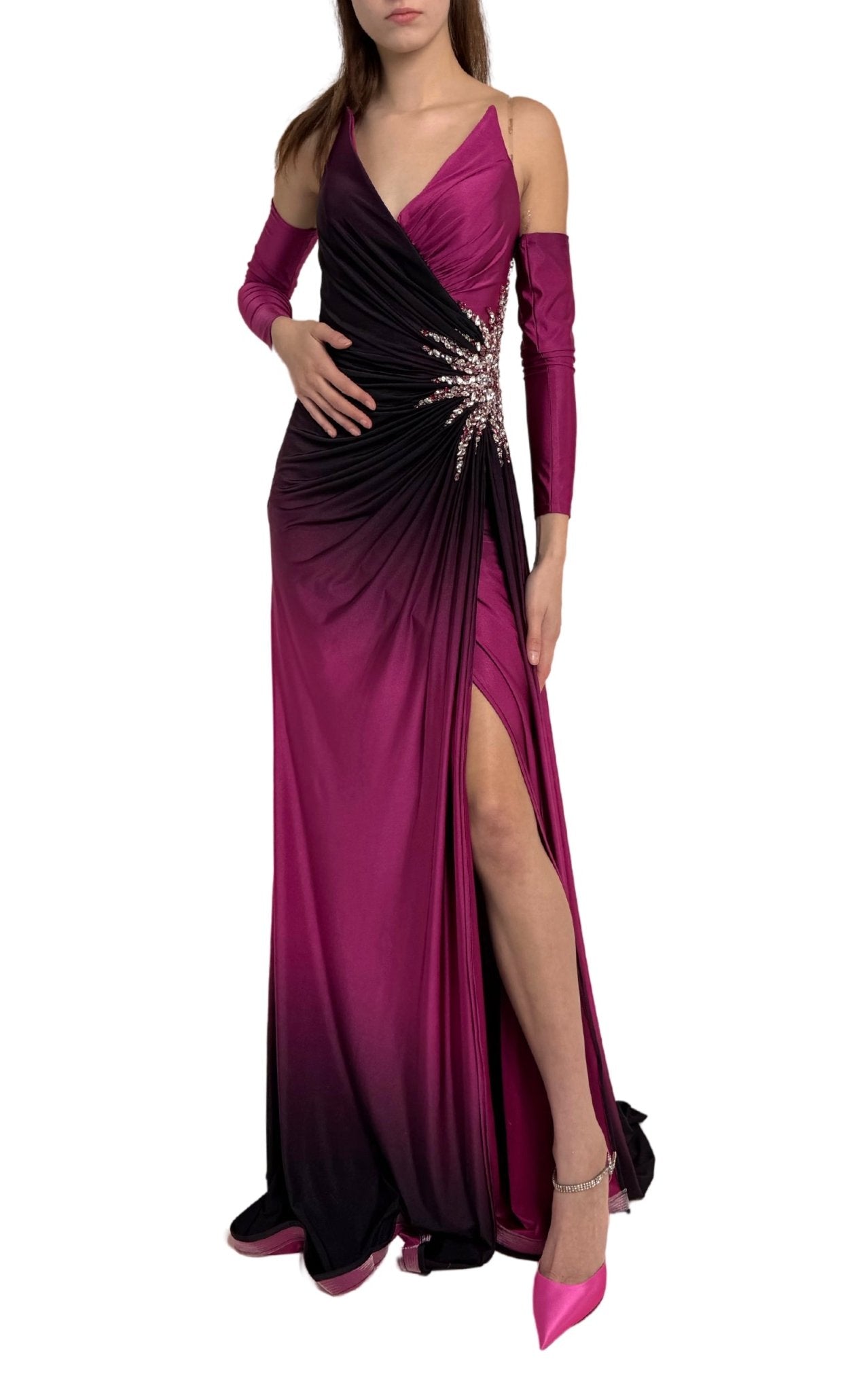 Cult Moda Rhinestone Embellished Burgundy Ombre Party Dress to Impress - Runway Catalog