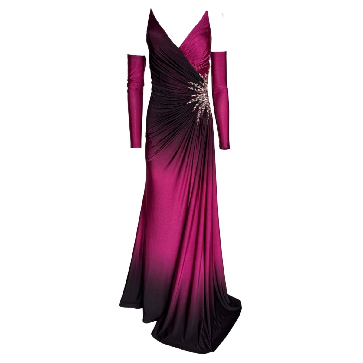Cult Moda Rhinestone Embellished Burgundy Ombre Party Dress to Impress - Runway Catalog