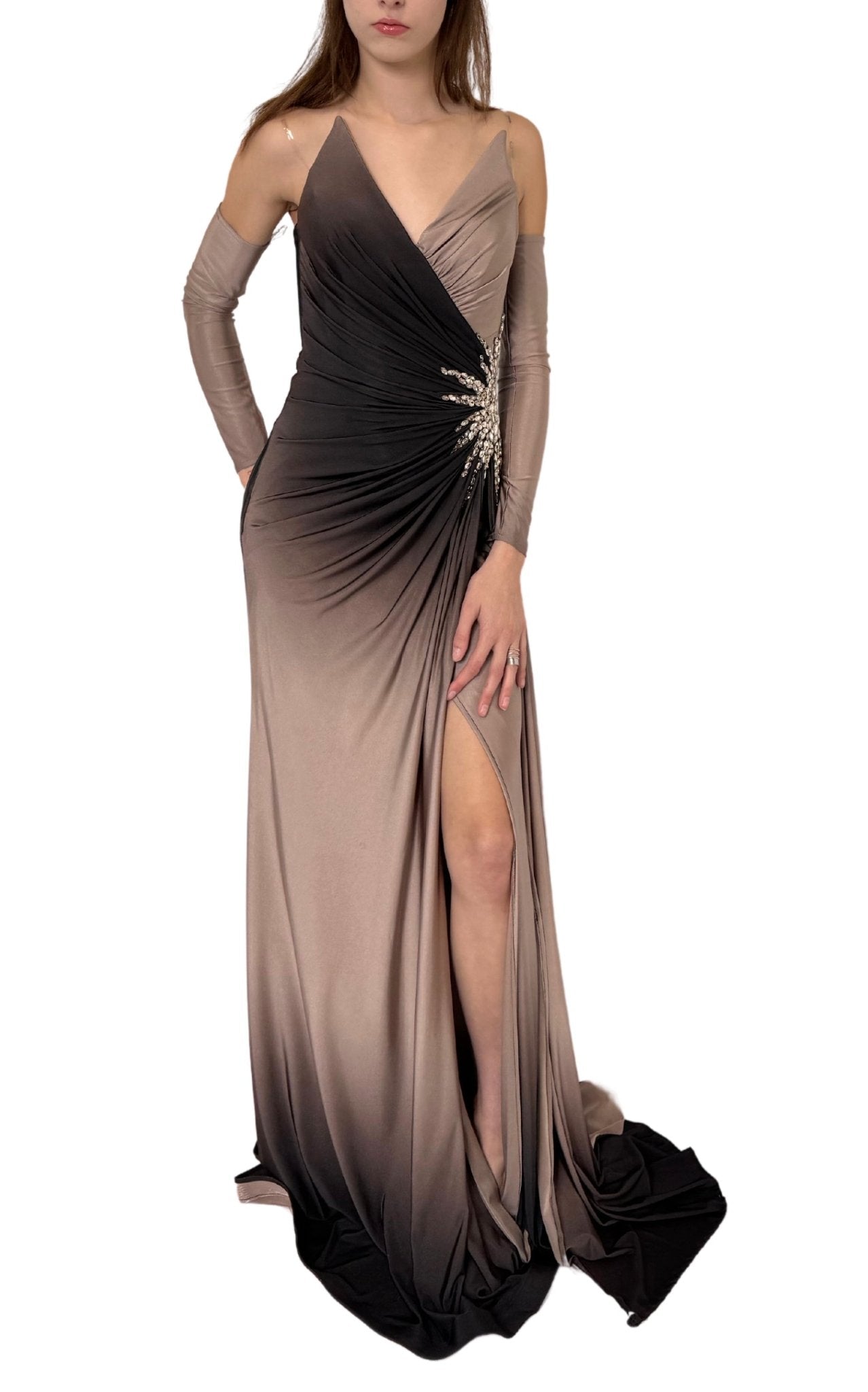 Cult Moda Rhinestone Embellished Grey Ombre Party Dress to Impress - Runway Catalog