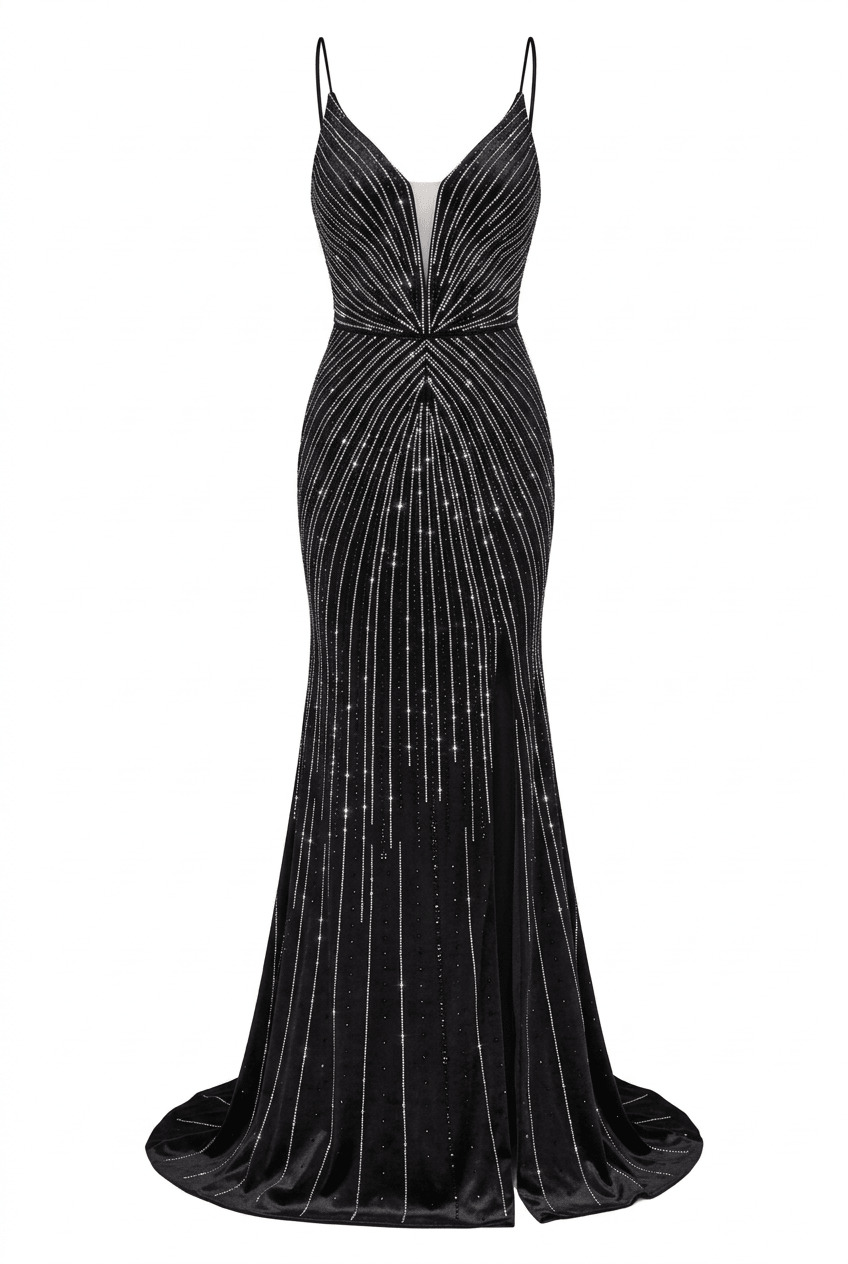 Cult Moda Rhinestone V-Plunge Mermaid Evening Gown - Runway Catalog