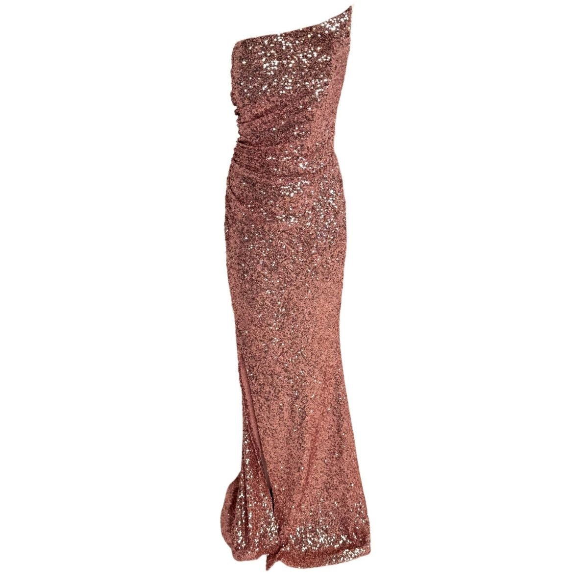 Cult Moda Rose Gold Sequin Asymmetric Bustier Cocktail Prom Dress - Runway Catalog