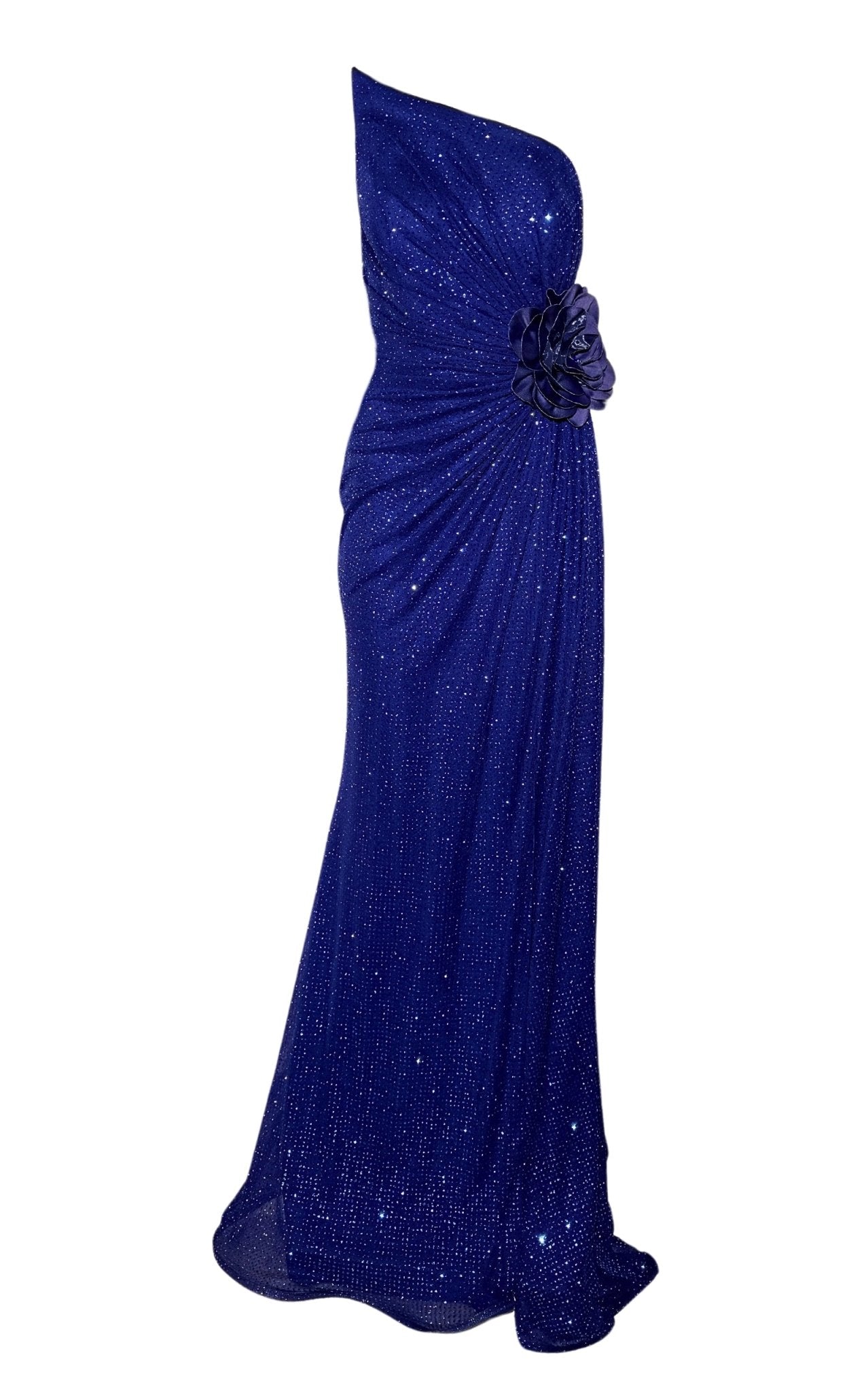 Cult Moda Strapless Asymmetric Blue Crystal Embellished Prom Dress - Runway Catalog