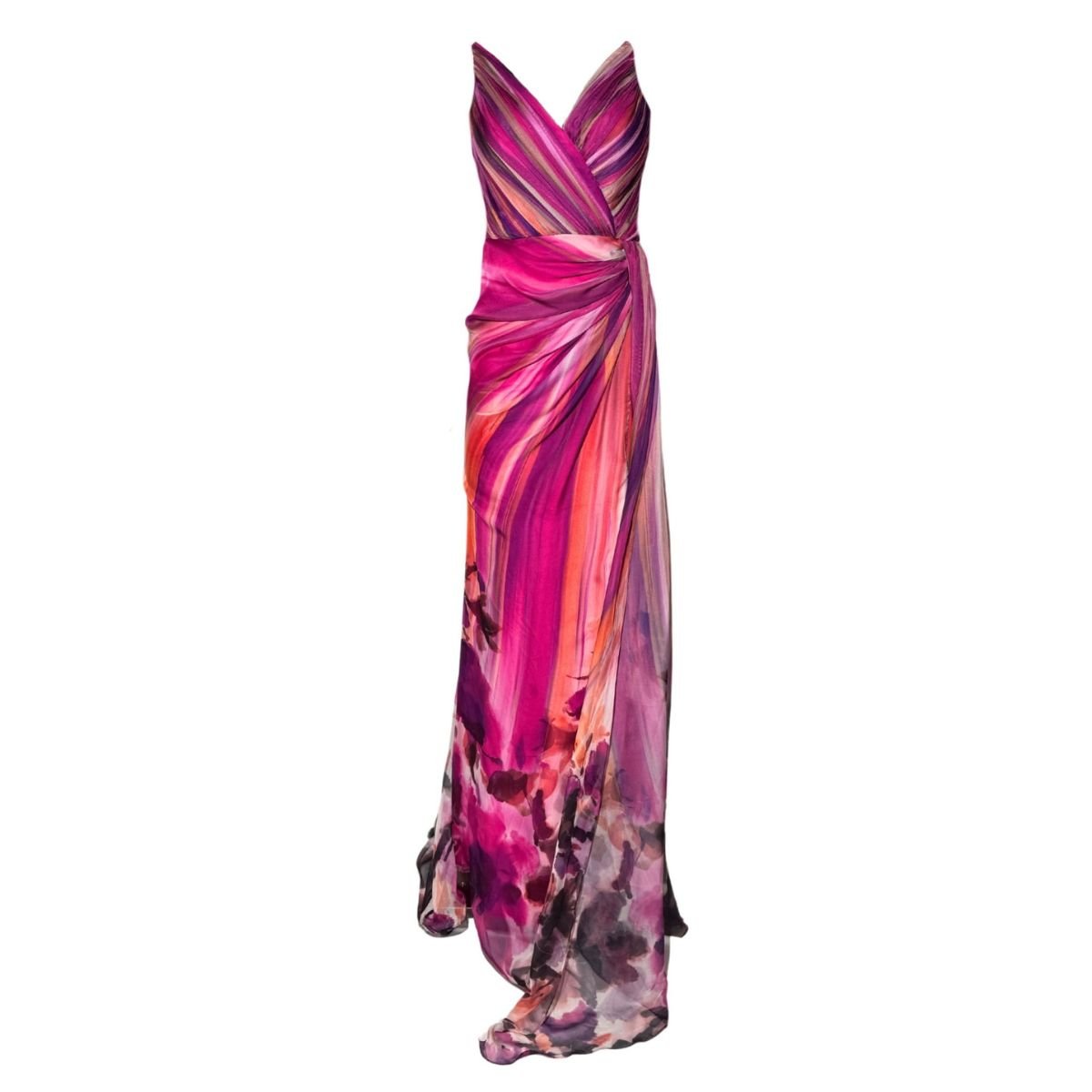 Cult Moda Strapless Chiffon Fuchsia Prom Gown with Slit - Runway Catalog