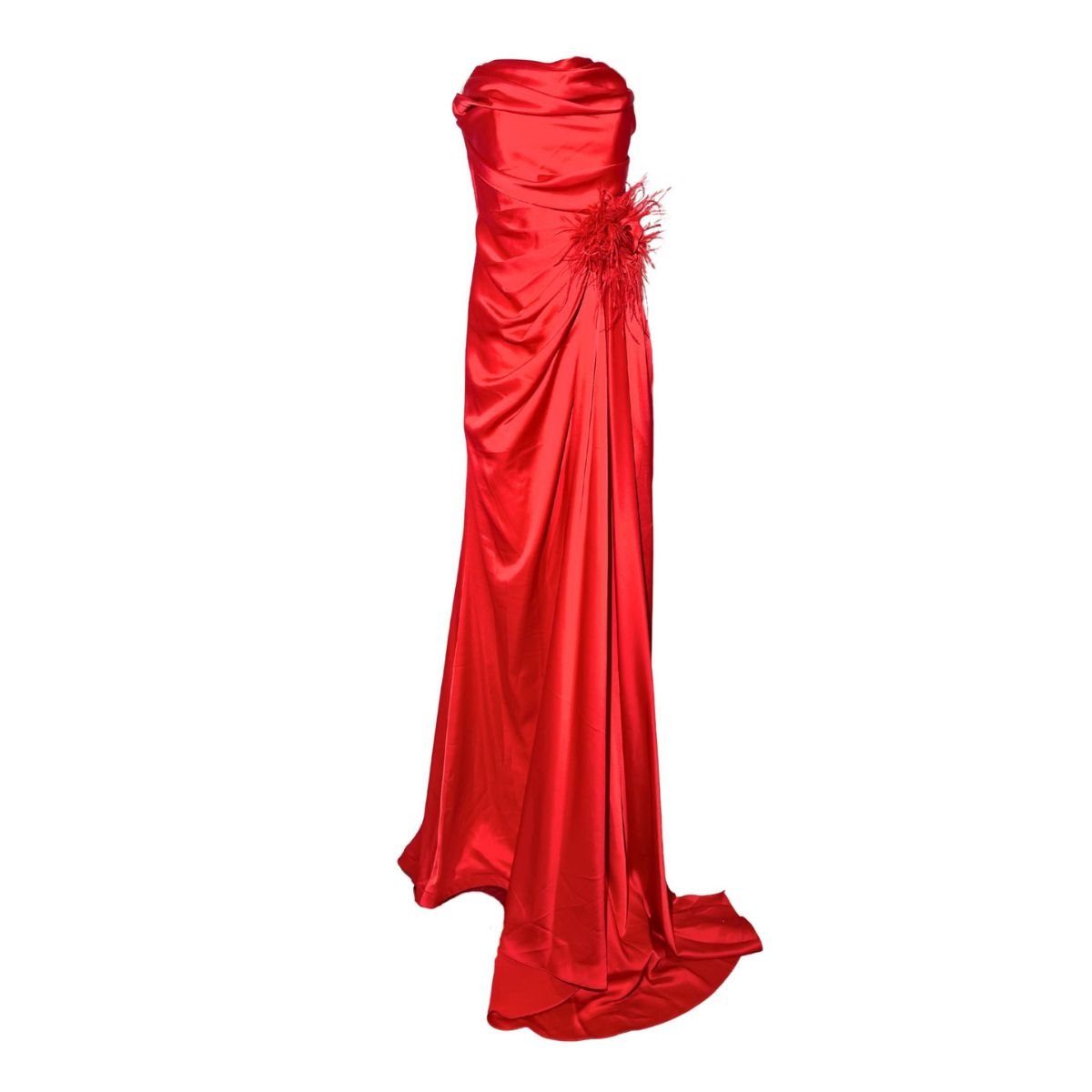 Cult Moda Strapless Draped Satin Gown in Scarlet Red - Runway Catalog