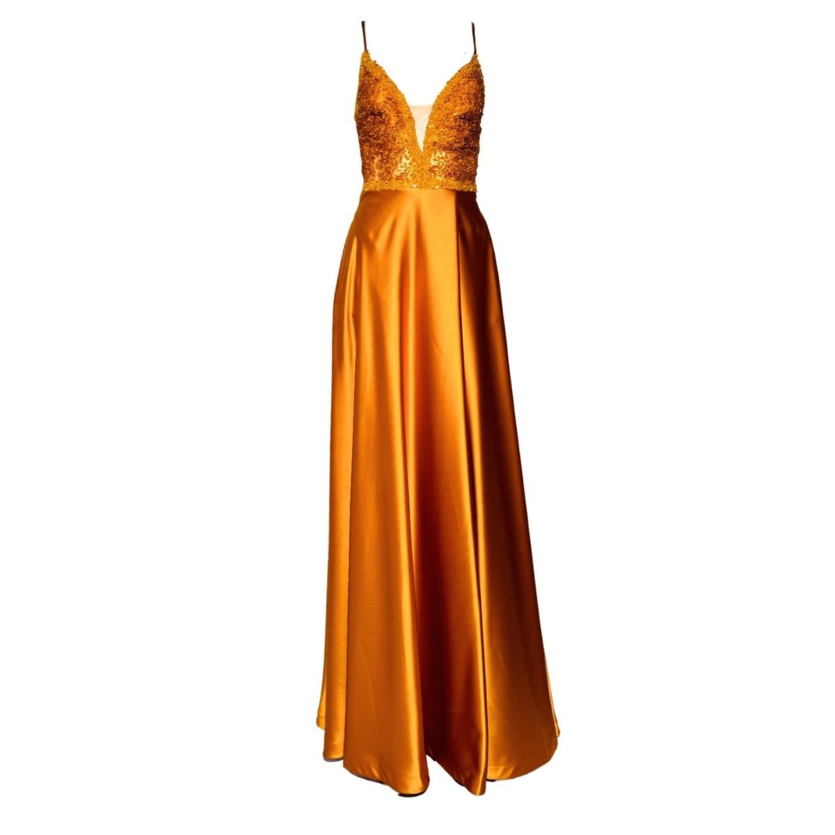 Cult Moda Yellow Long Prom Ball Gown with V - Neck and Open Back - Runway Catalog