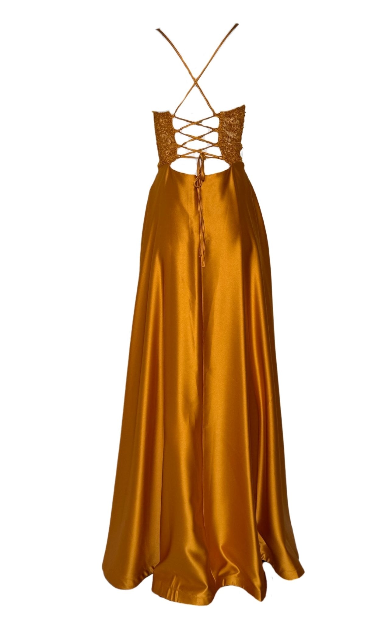 Cult Moda Yellow Long Prom Ball Gown with V - Neck and Open Back - Runway Catalog