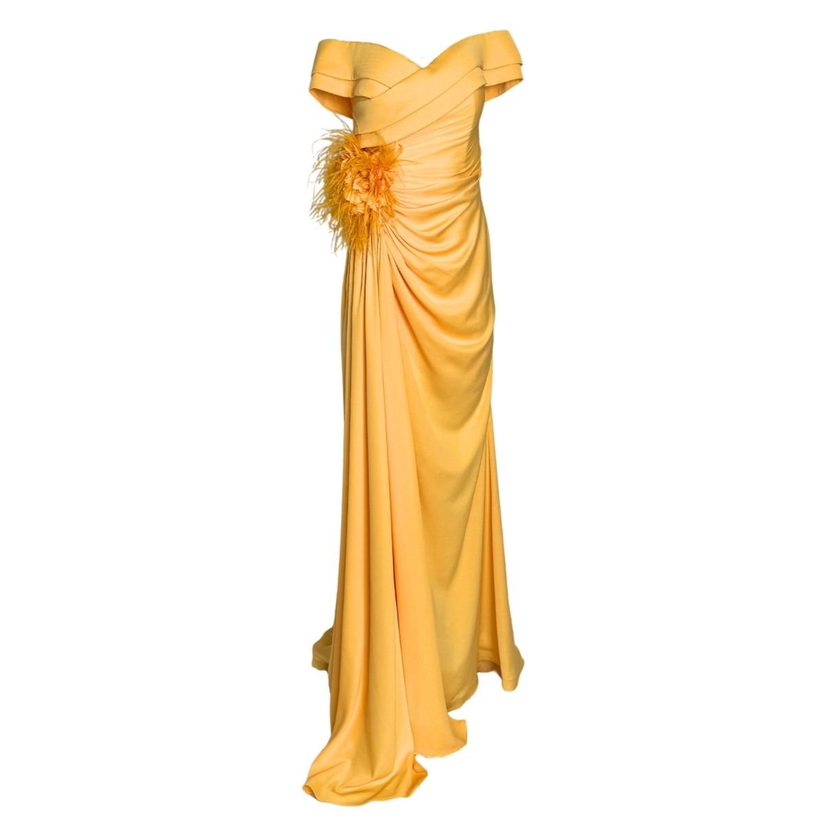 Cult Moda Yellow Off - Shoulder Boat Neck Cocktail Prom Dress - Runway Catalog