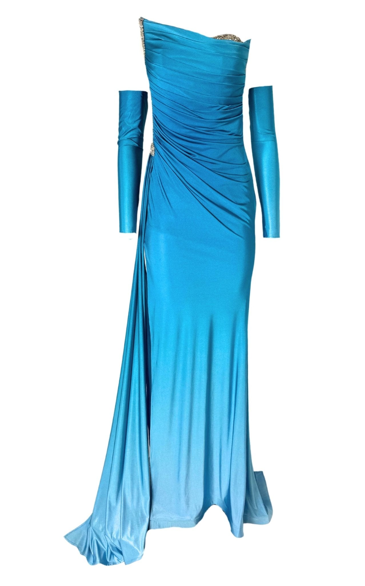 Dekolte Rhinestone Embellished Blue Ombre Gown - Runway Catalog