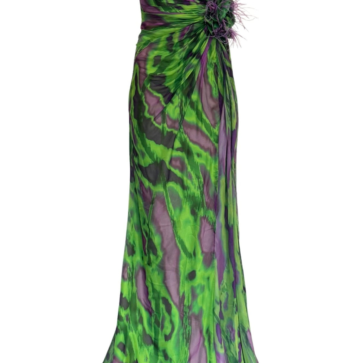 green and purple dress Green