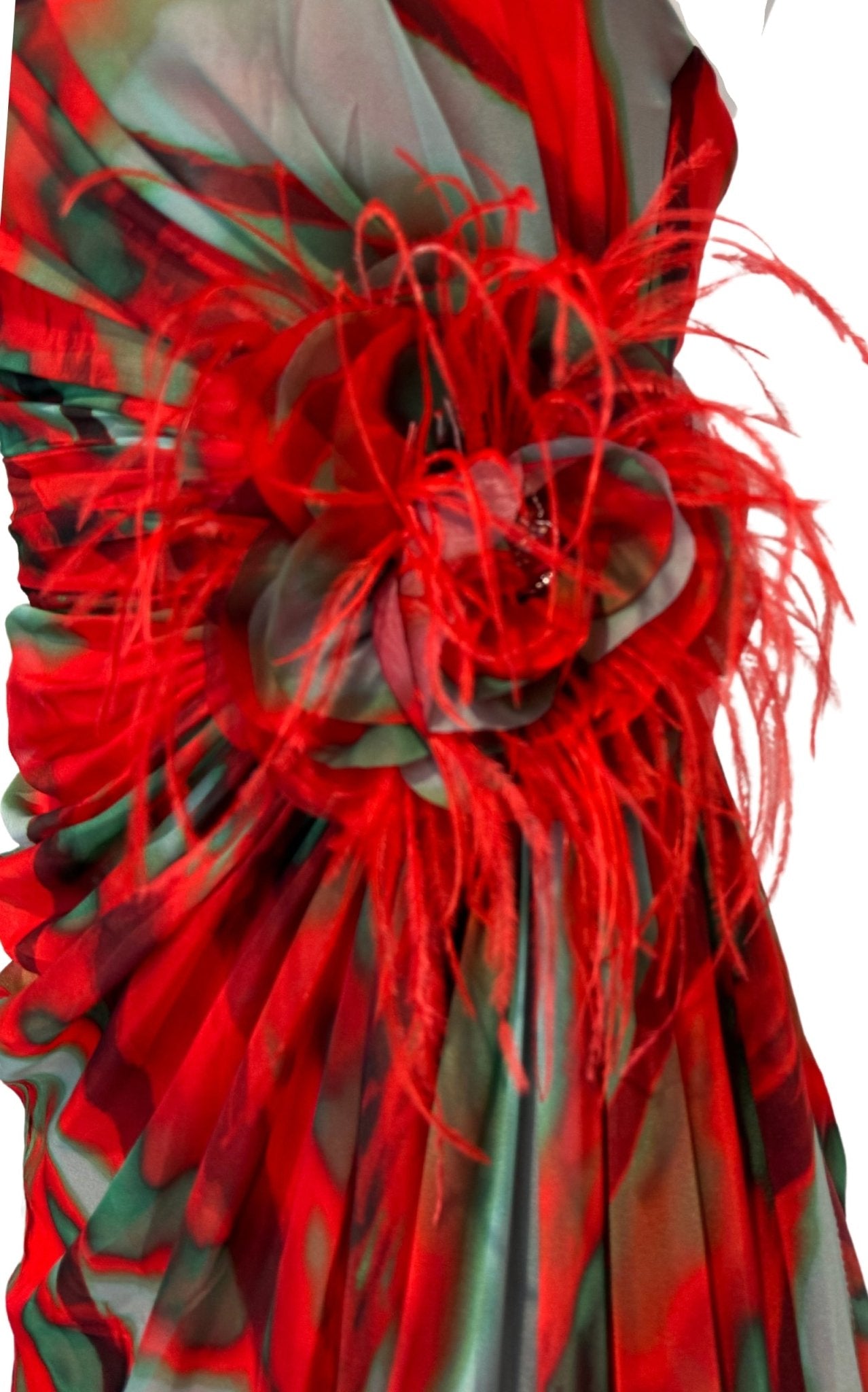 Robe de soirée décolletée sans bretelles à imprimé rouge - Catalogue Runway