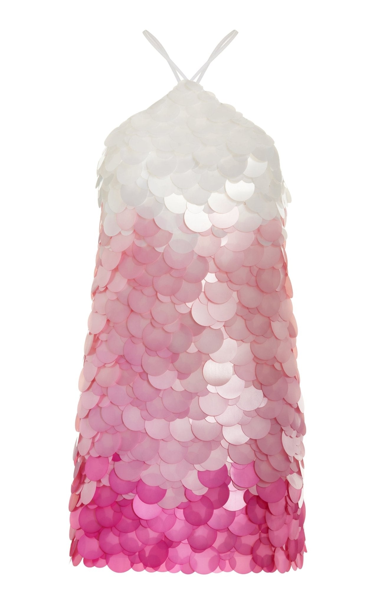 DES_PHEMMES Pink Paillette - sequined Mesh Halter Mini Dress - Runway Catalog