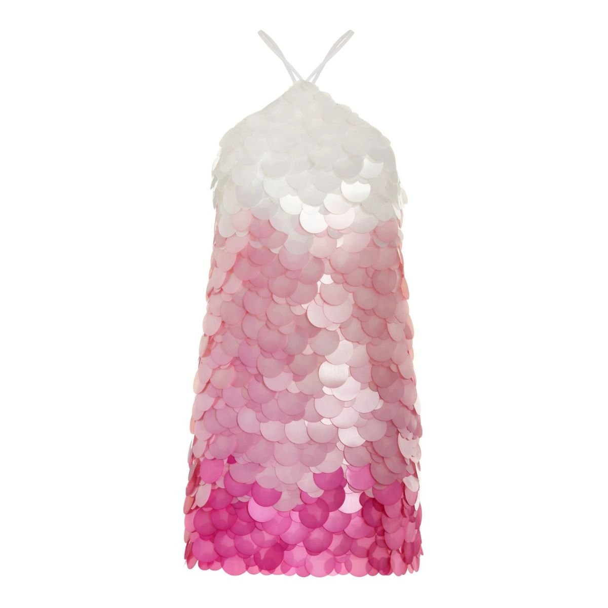 Des_Phemmes Pink Paillette - sequined Mesh Halter Mini Dress - Runway Catalog