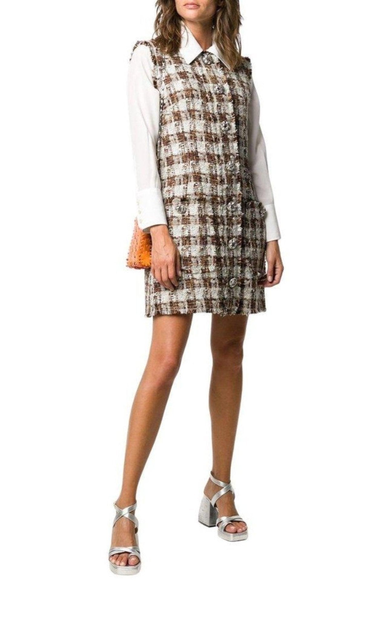 Dolce & Gabbana Embellished Checked Tweed Shift Dress - Runway Catalog