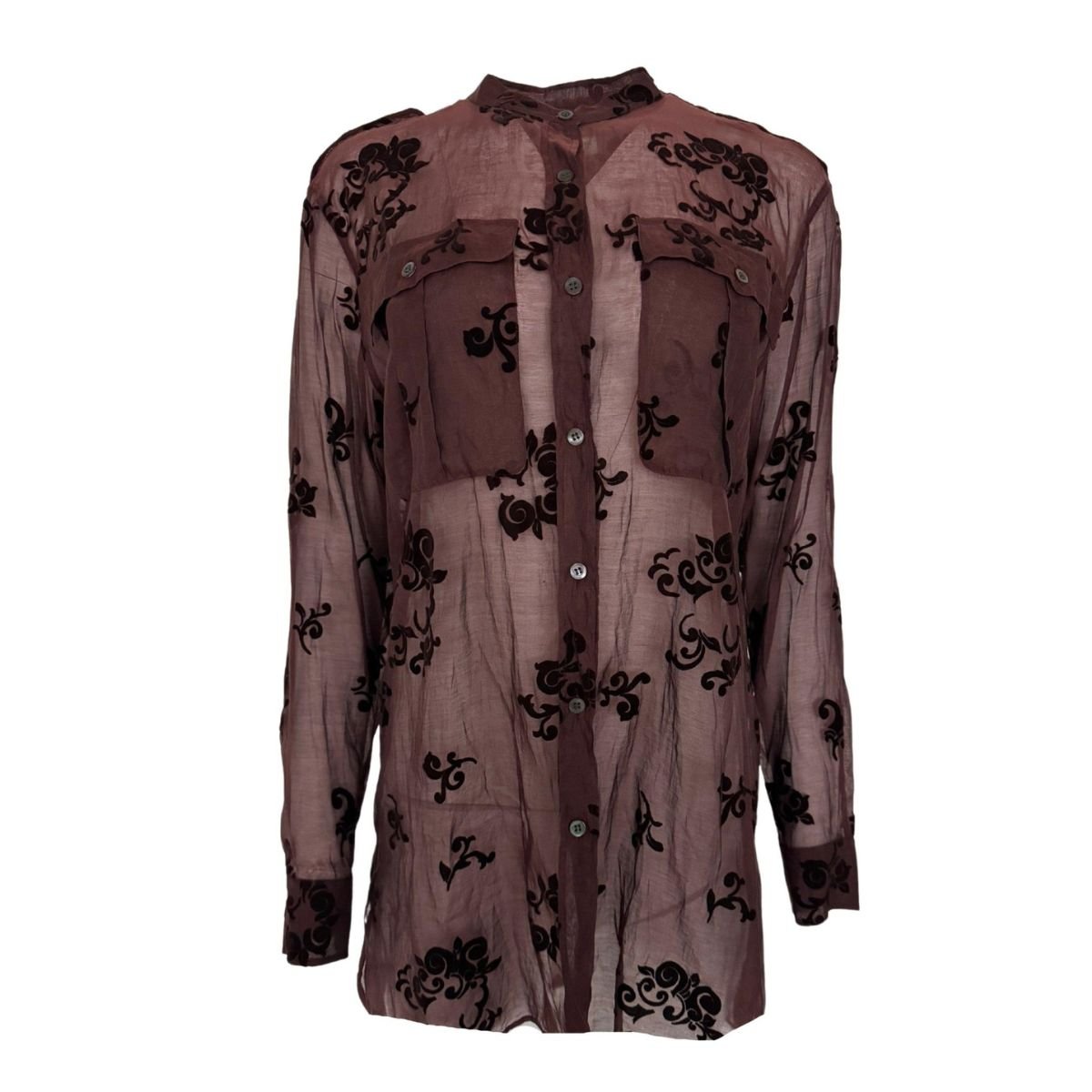 Dries Van Noten Burgundy Floral Silk Blend Shirt - Runway Catalog