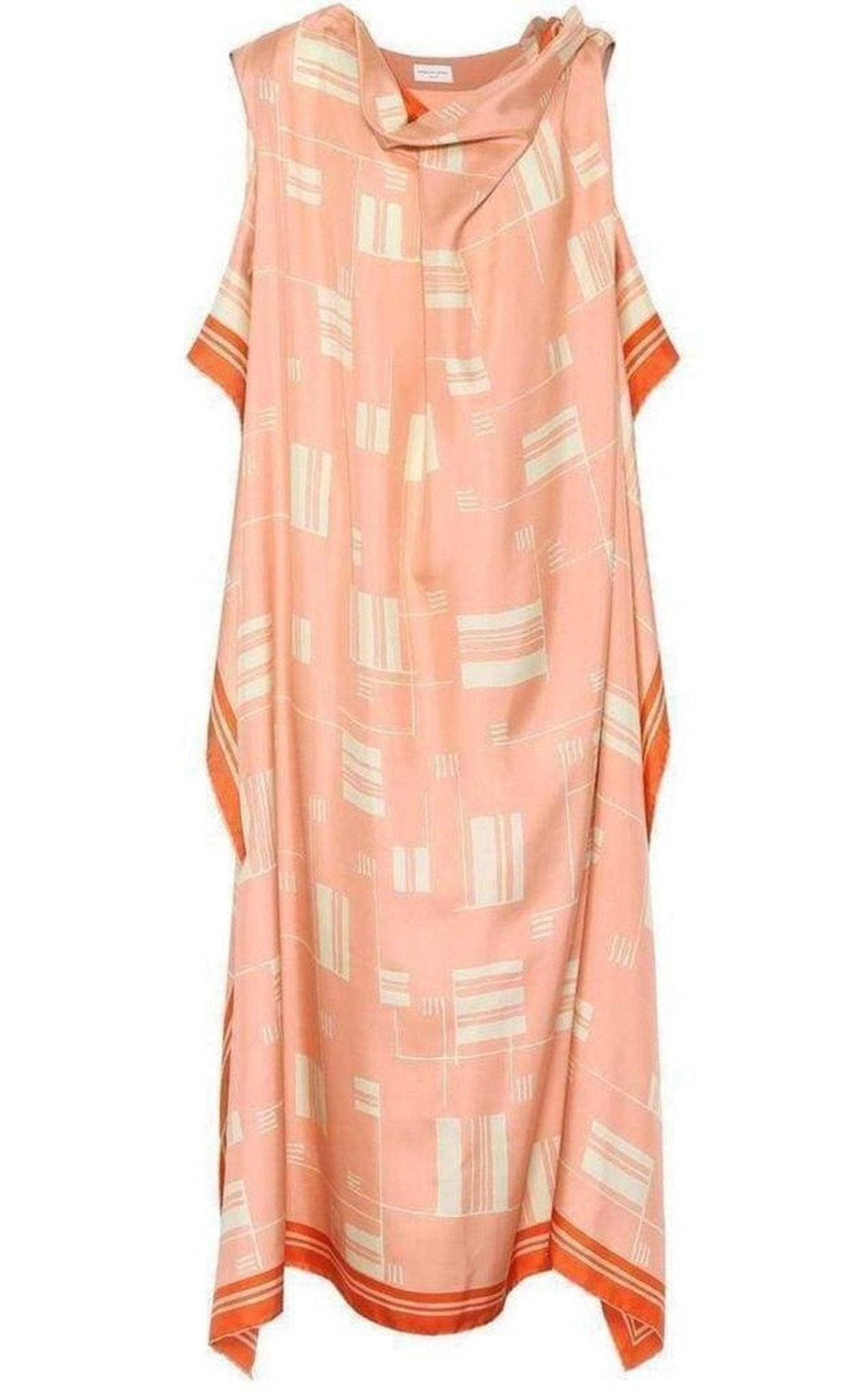 Dries Van Noten Geometrisches Seidenkleid mit Überwurf – Laufsteg-Katalog