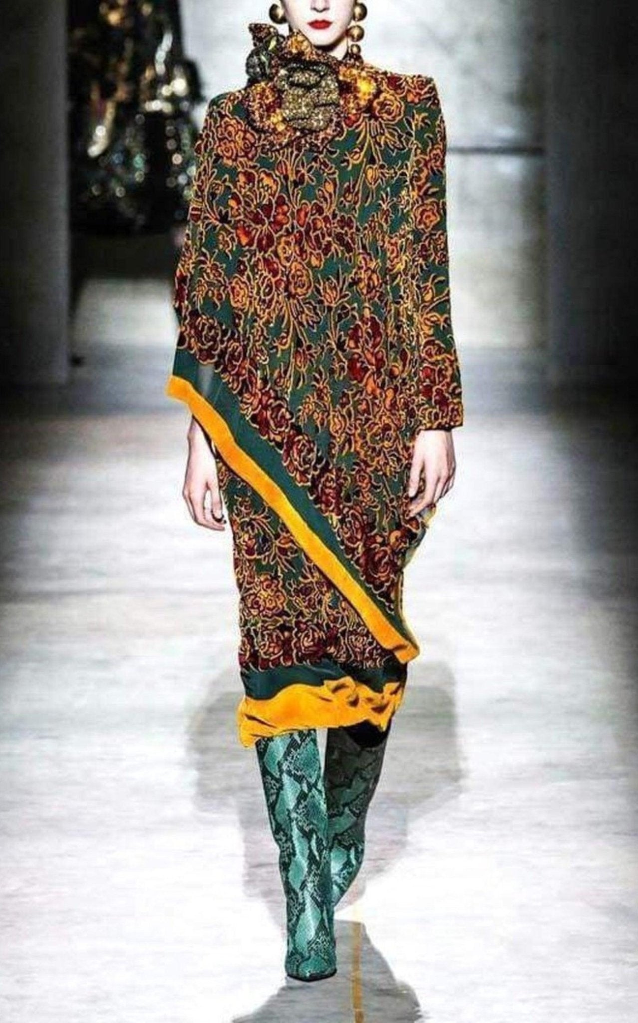 Dries Van Noten Green 100 Snake Print Leather Boots - Runway Catalog