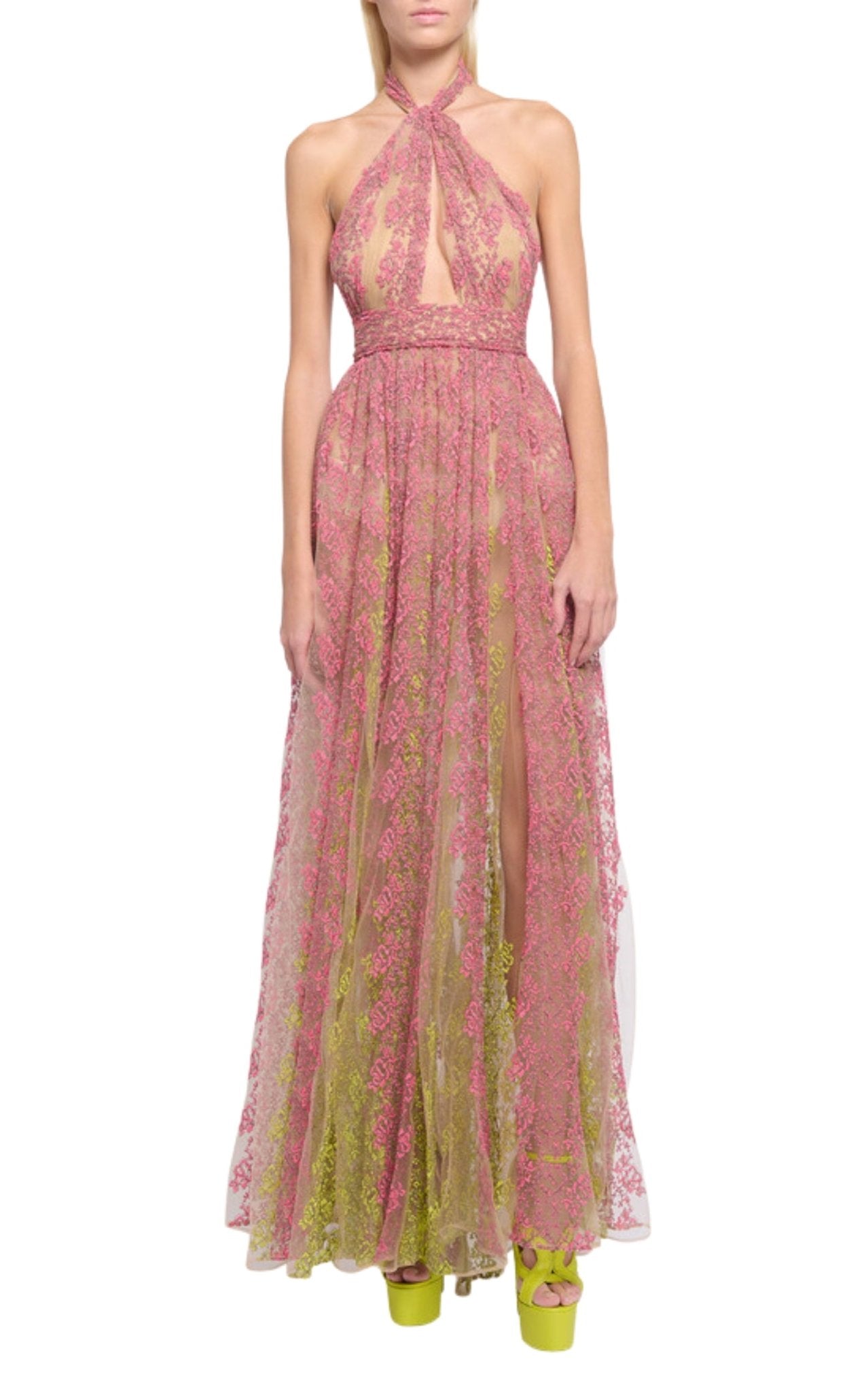 Elie Saab Floral Embroidery Tulle Floral Gown - Runway Catalog