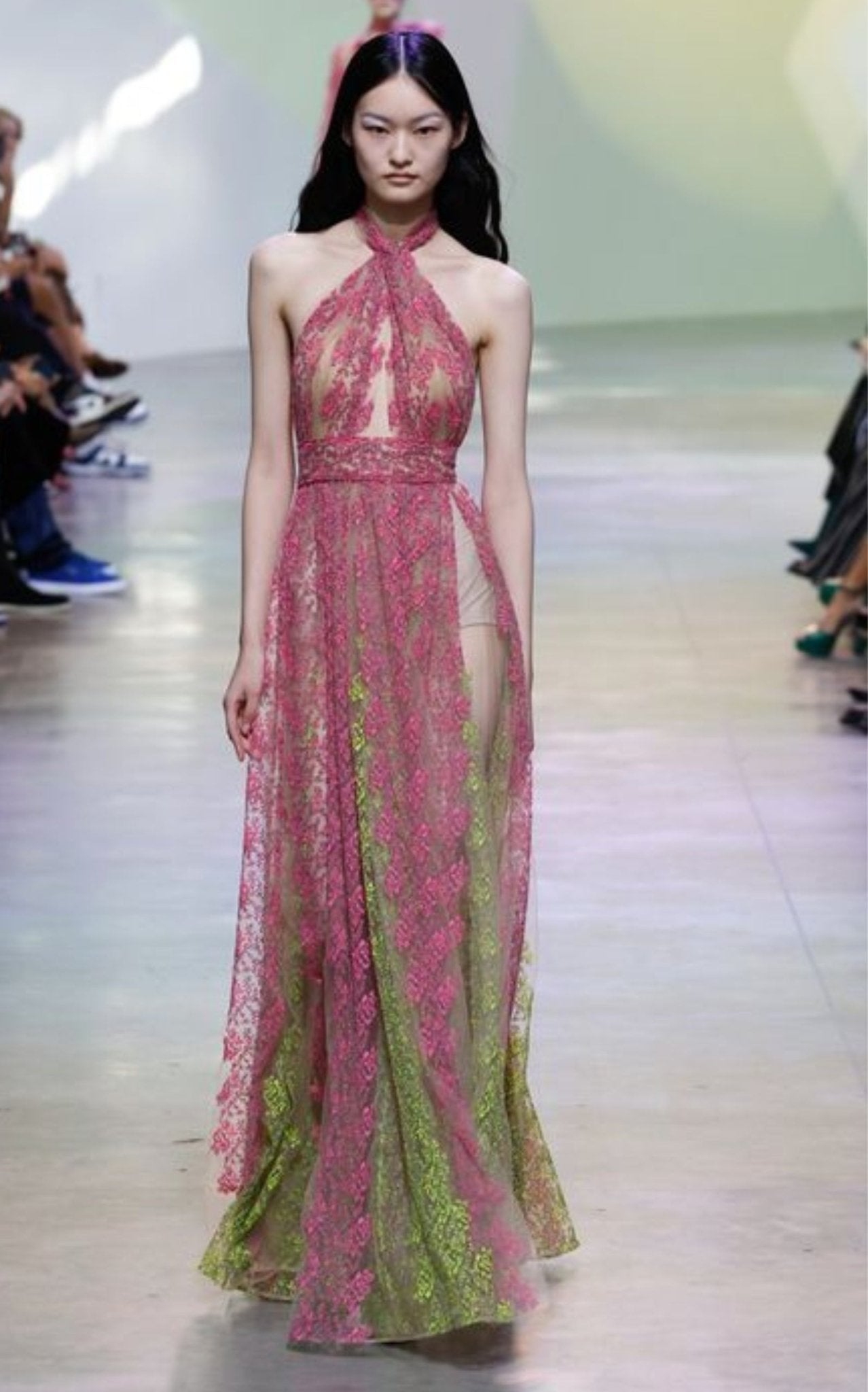 Elie Saab Floral Embroidery Tulle Floral Gown - Runway Catalog