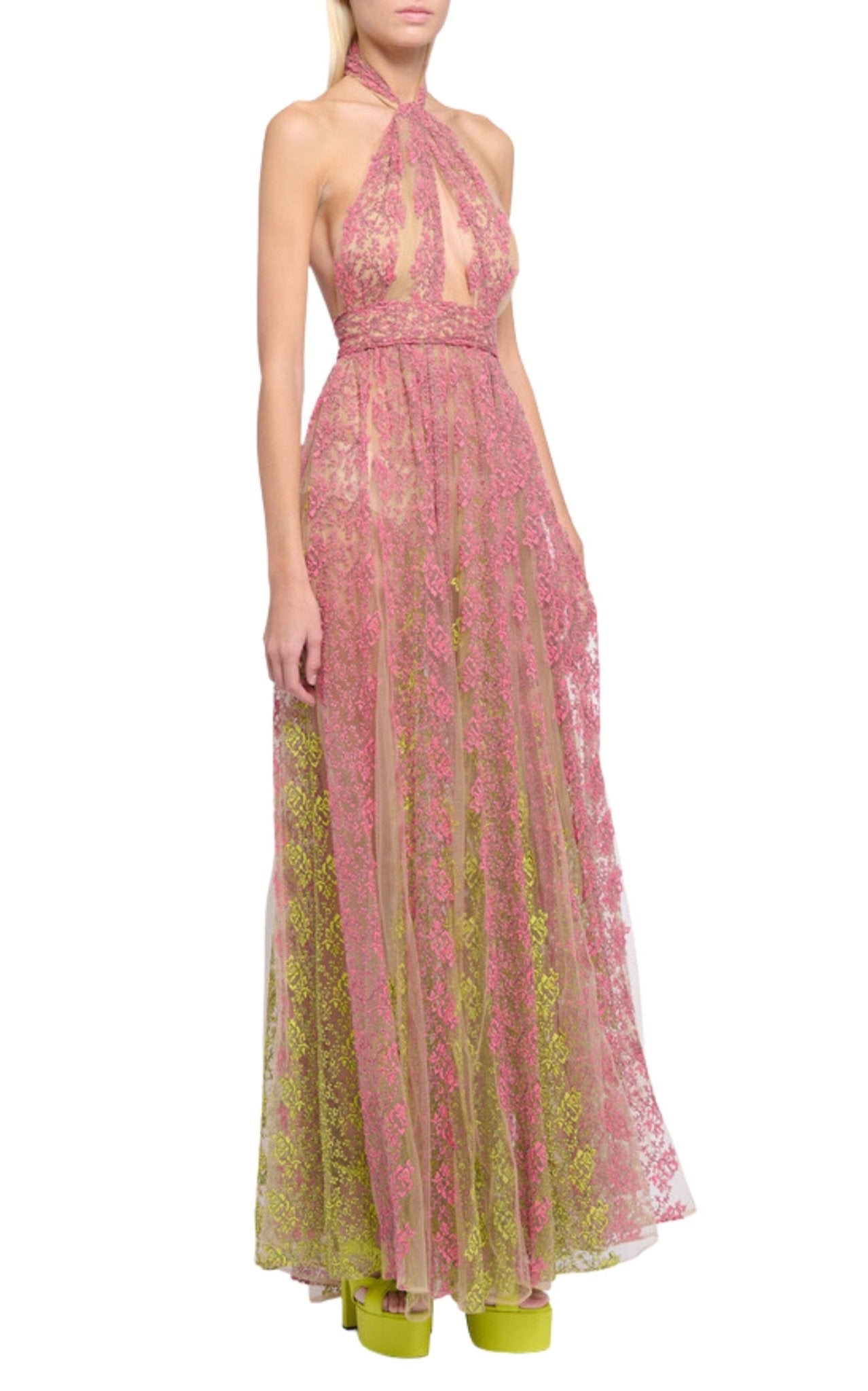 Elie Saab Floral Embroidery Tulle Floral Gown - Runway Catalog