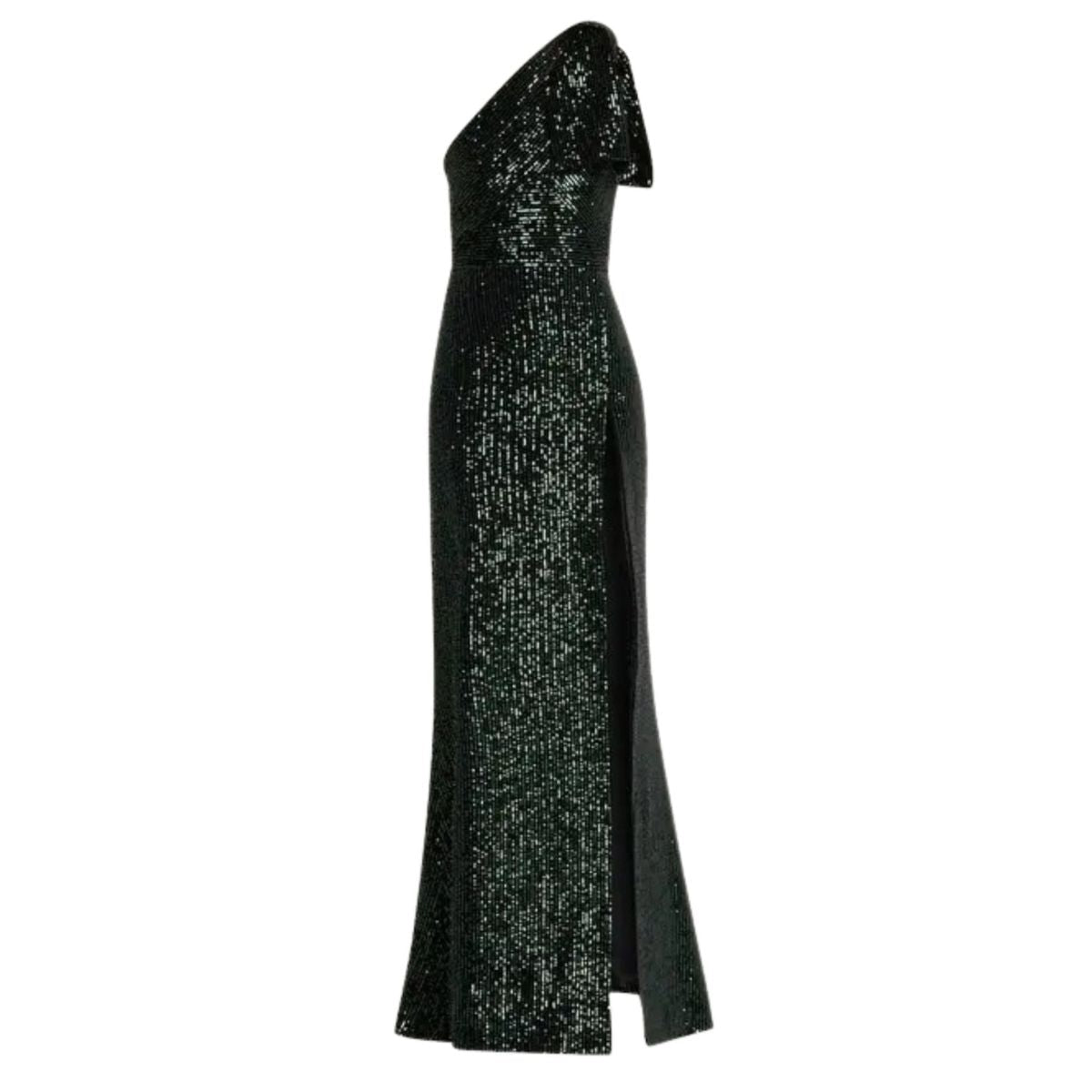 Elie Saab Robe asymétrique en velours vert à paillettes - Catalogue défilé