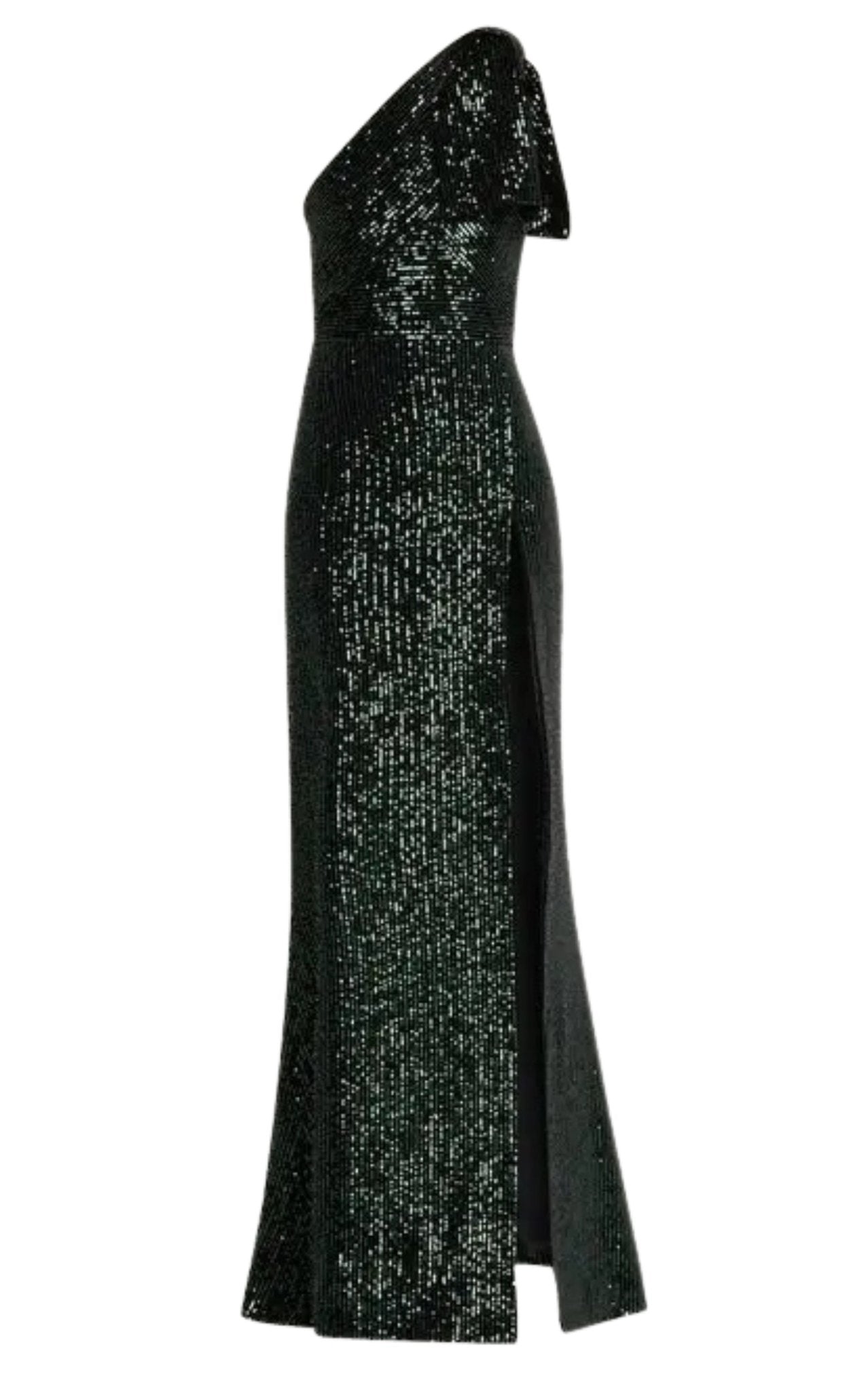 Elie Saab Robe asymétrique en velours vert à paillettes - Catalogue défilé