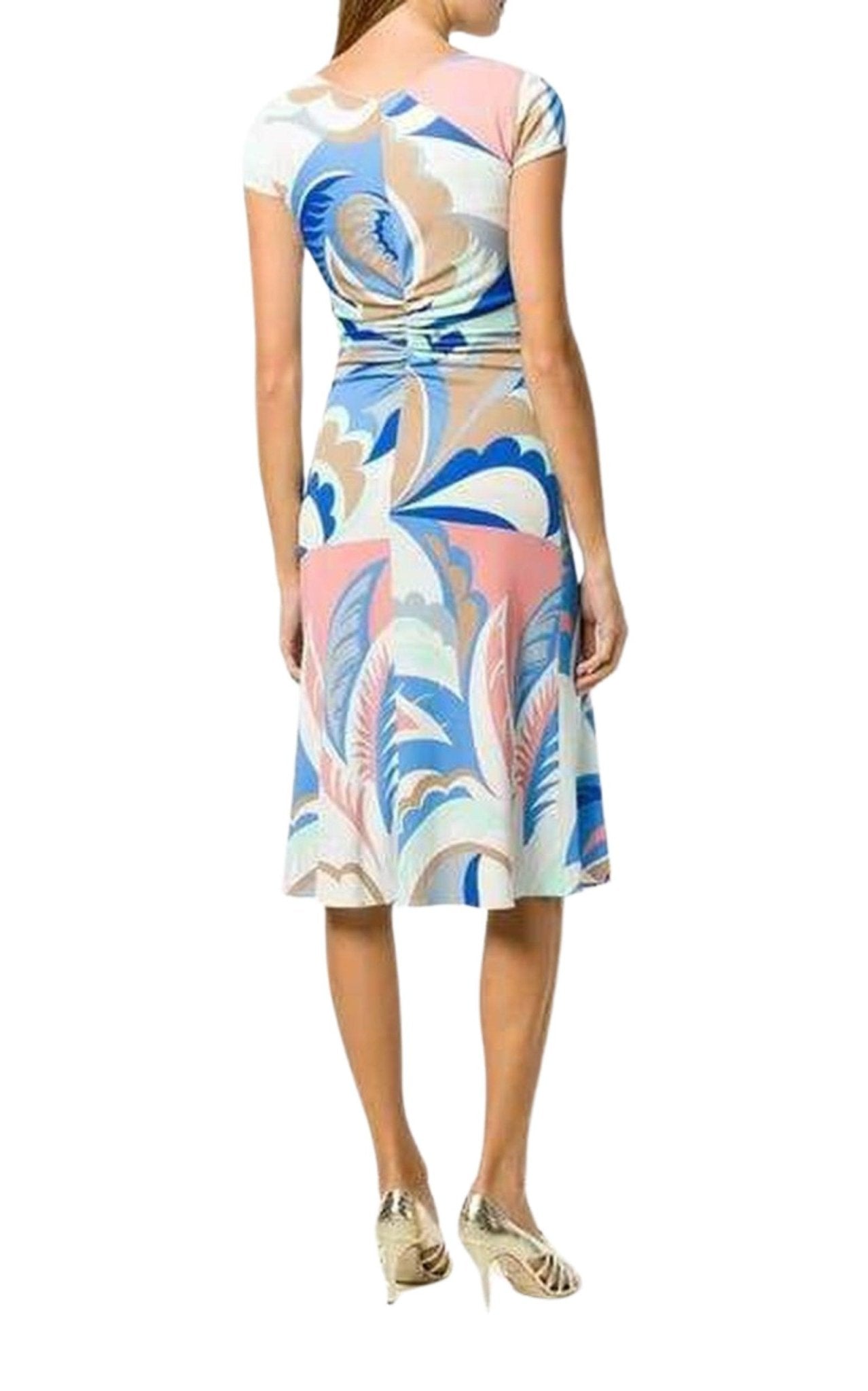 Emilio Pucci Blue Acapulco Print Gathered Silk Blend Dress - Runway Catalog