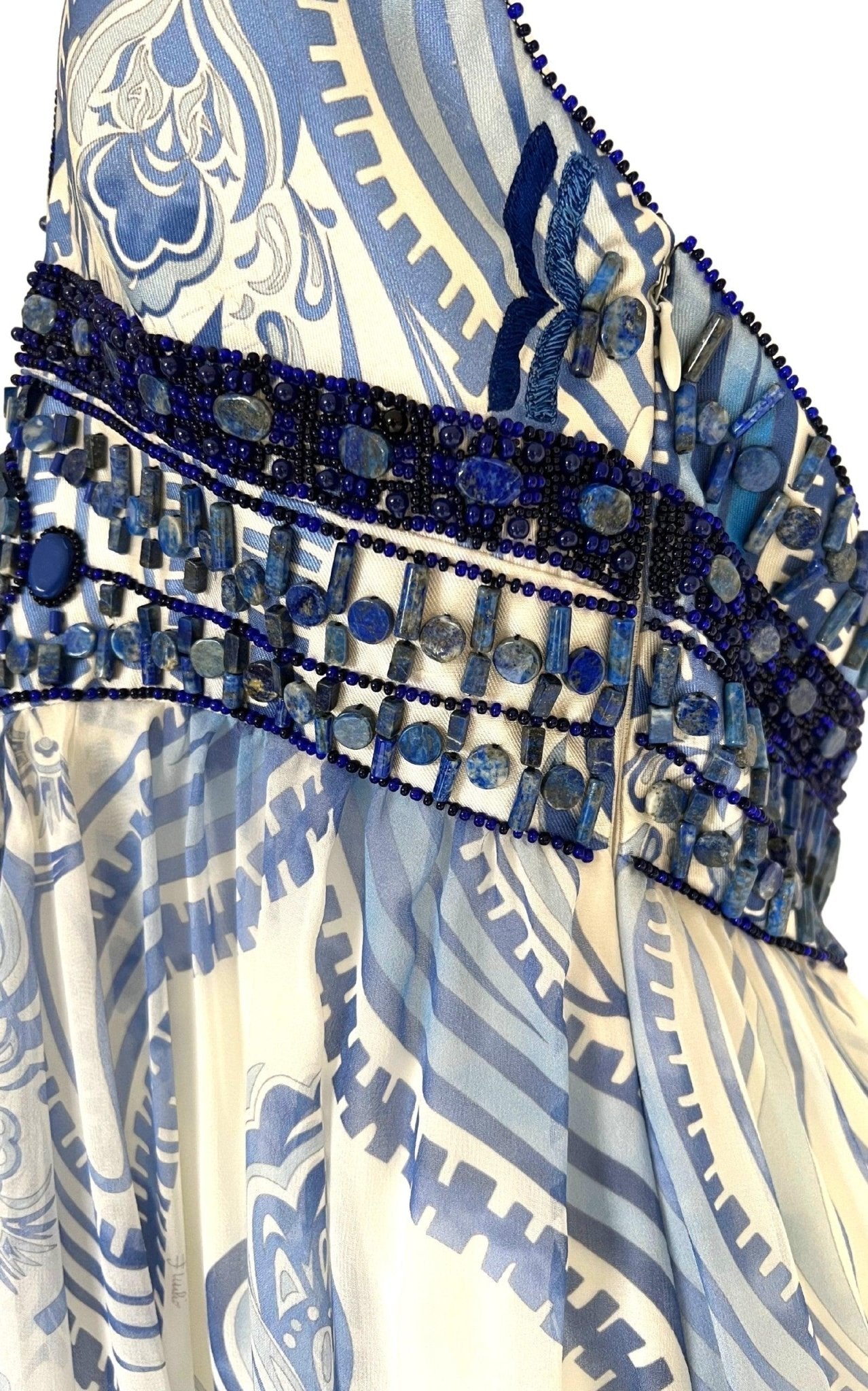 Robe longue dos nu en soie Lazurite délavée Emilio Pucci Greek - Catalogue défilé