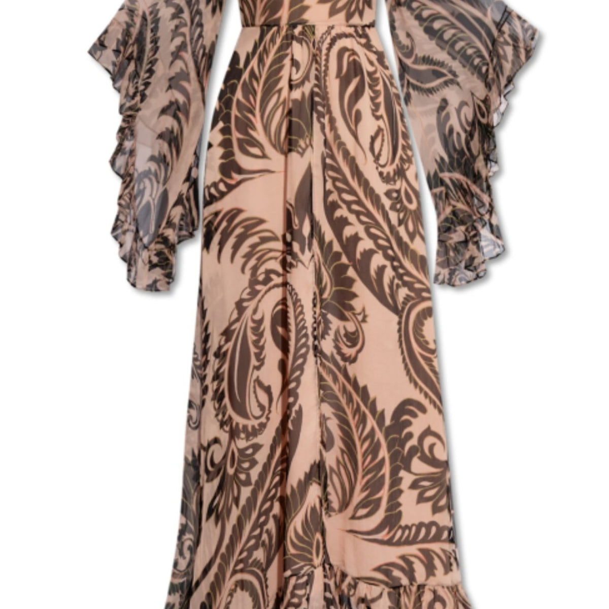 etro dresses Tiered ruffled printed silk-crepon maxi dress - cream The deep V Etro Dress