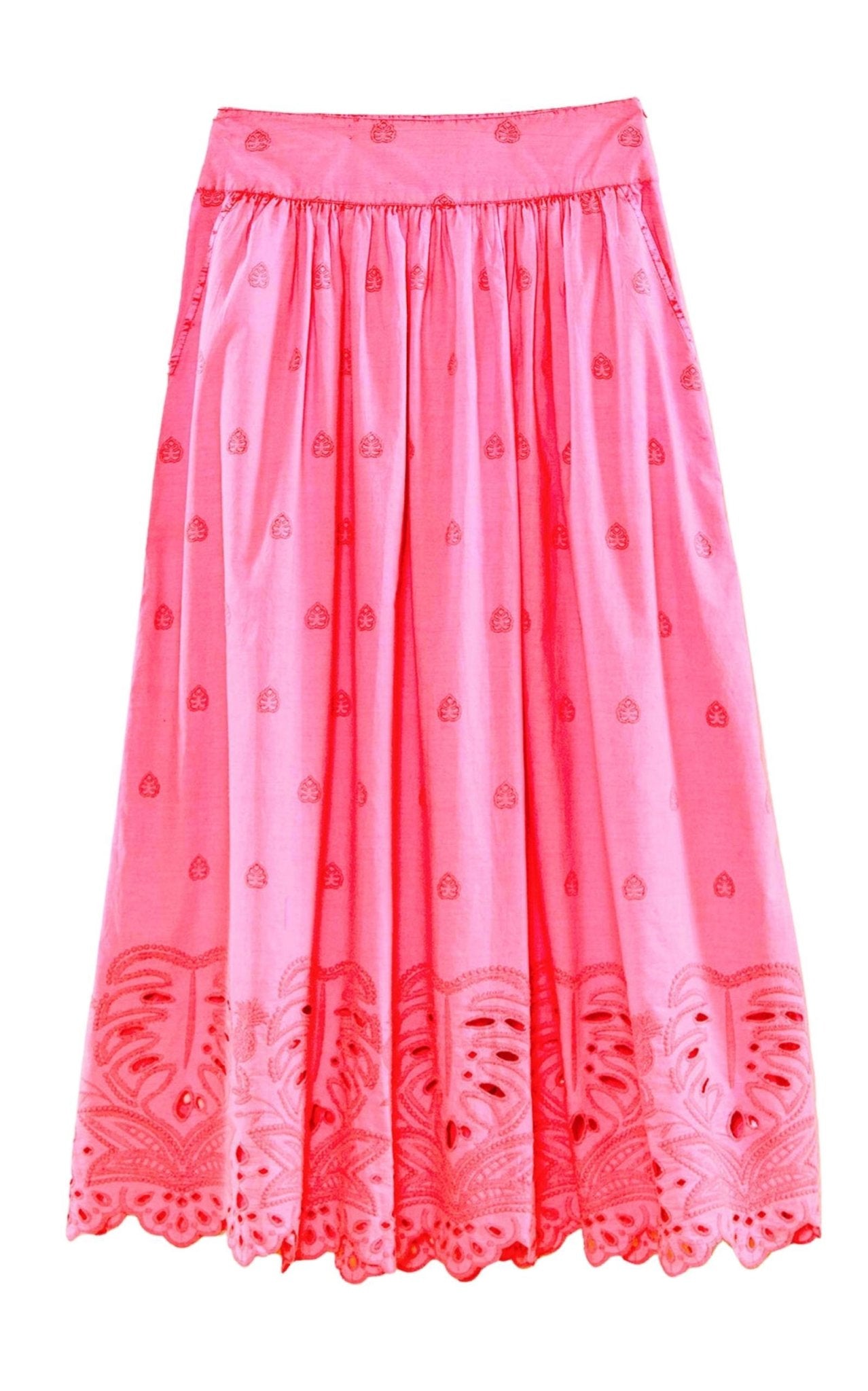 Farm Rio Scalloped Broderie Anglaise Cotton - poplin Maxi Skirt - Runway Catalog